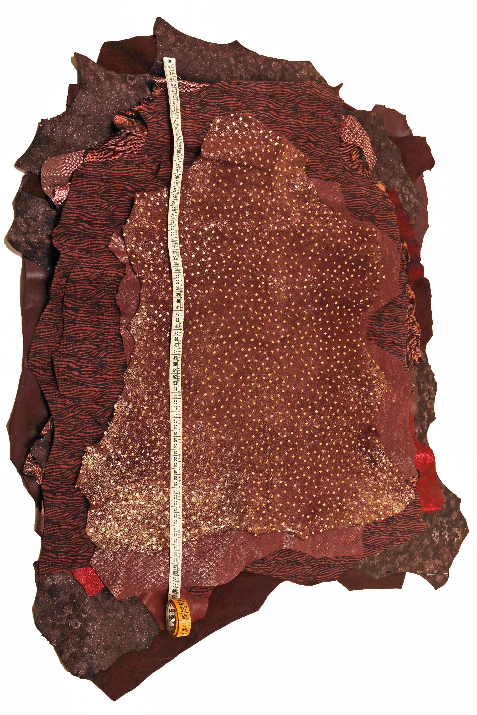 Full Leather Skins Red and Burgundy 3 Random hides Assortment Mix of Textures and Solid Colors Customize Your Selection DIY 14925-St
