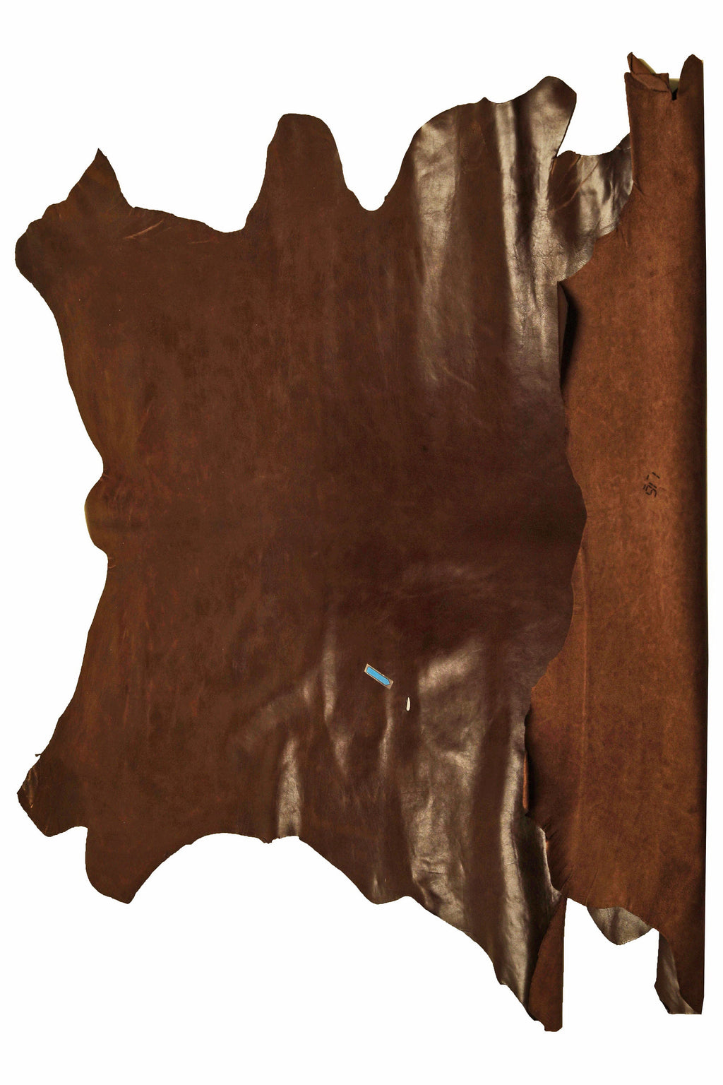 BROWN veg tan CALF leather hide – glossy smooth dark brown sporty cowhide skin, slightly stiff with light wrinkles B14789-TU La Garzarara