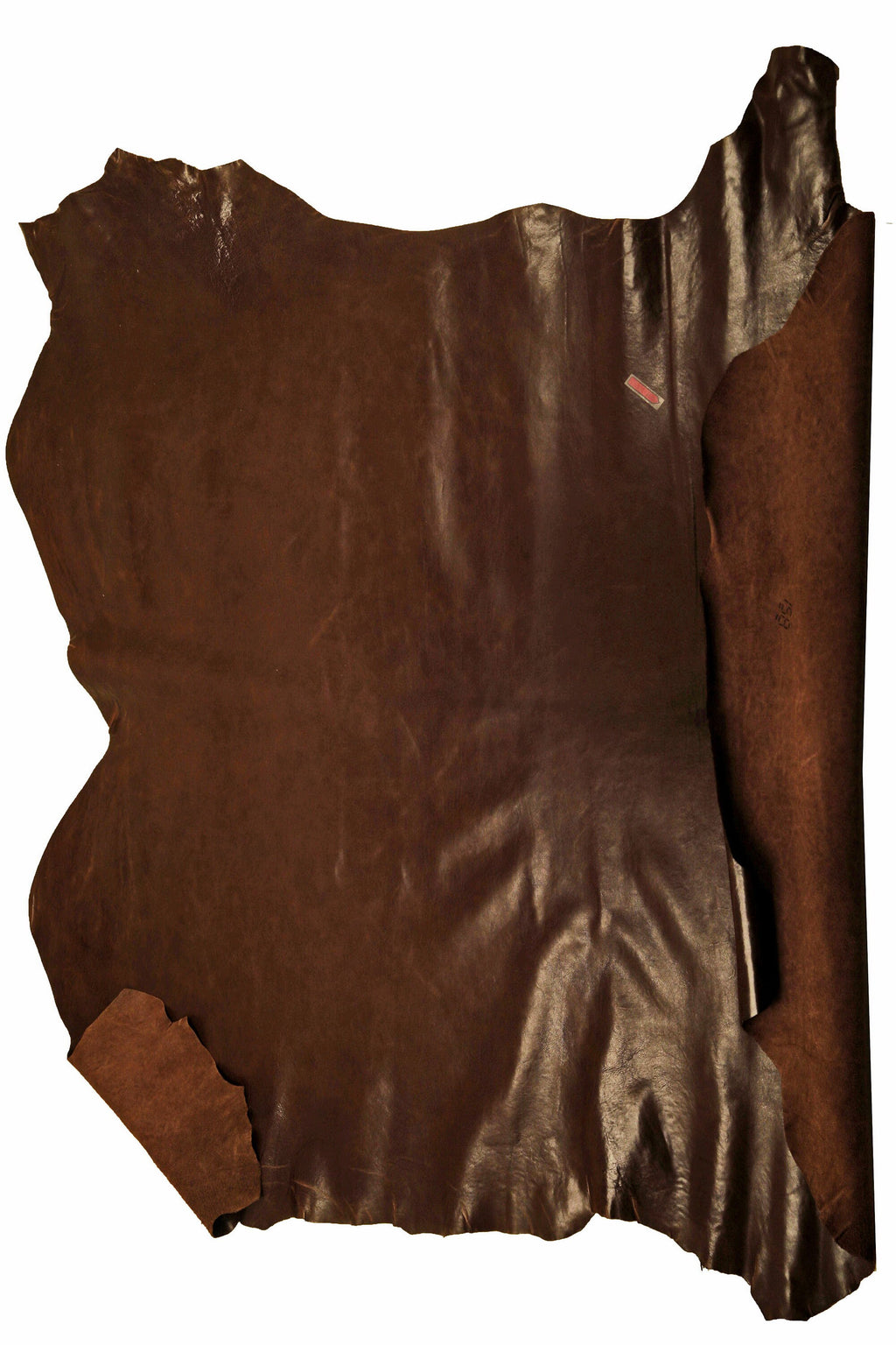 BROWN veg tan CALF leather hide – glossy smooth dark brown sporty cowhide skin, slightly stiff with light wrinkles B14789-TU La Garzarara