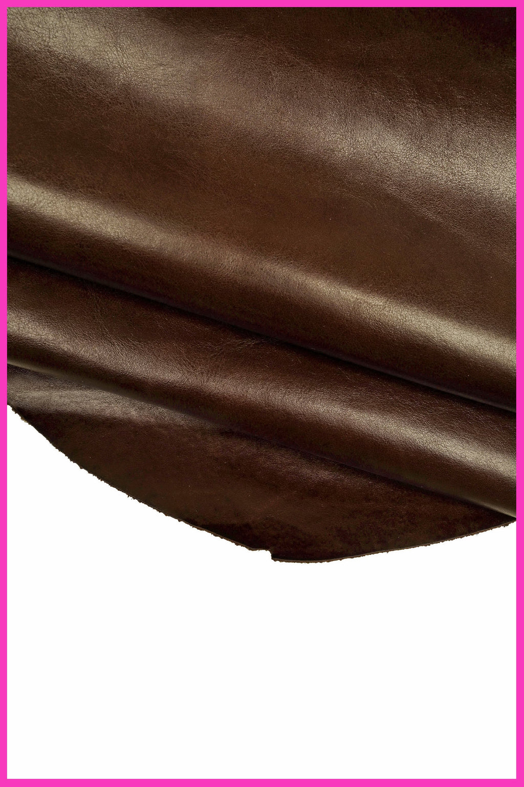 BROWN veg tan CALF leather hide – glossy smooth dark brown sporty cowhide skin, slightly stiff with light wrinkles B14789-TU La Garzarara