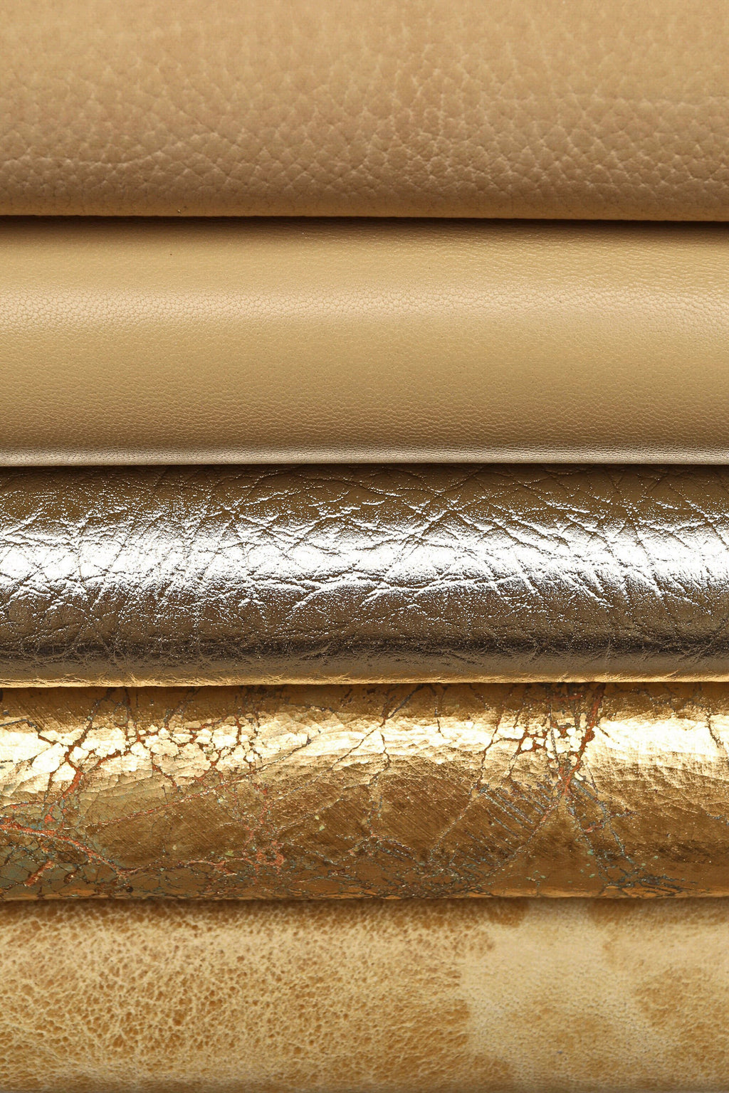 Beige platinum textured printed leather hide, animal and geometric metallic light tones, 10 assorted random mix skins B14828-ST La Garzarara