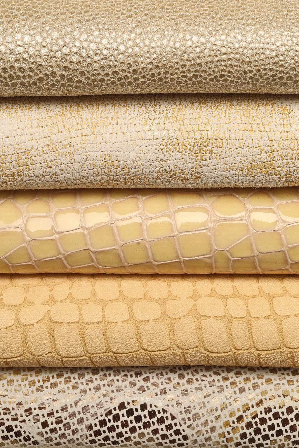 Beige platinum textured printed leather hide, animal and geometric metallic light tones, 10 assorted random mix skins B14828-ST La Garzarara