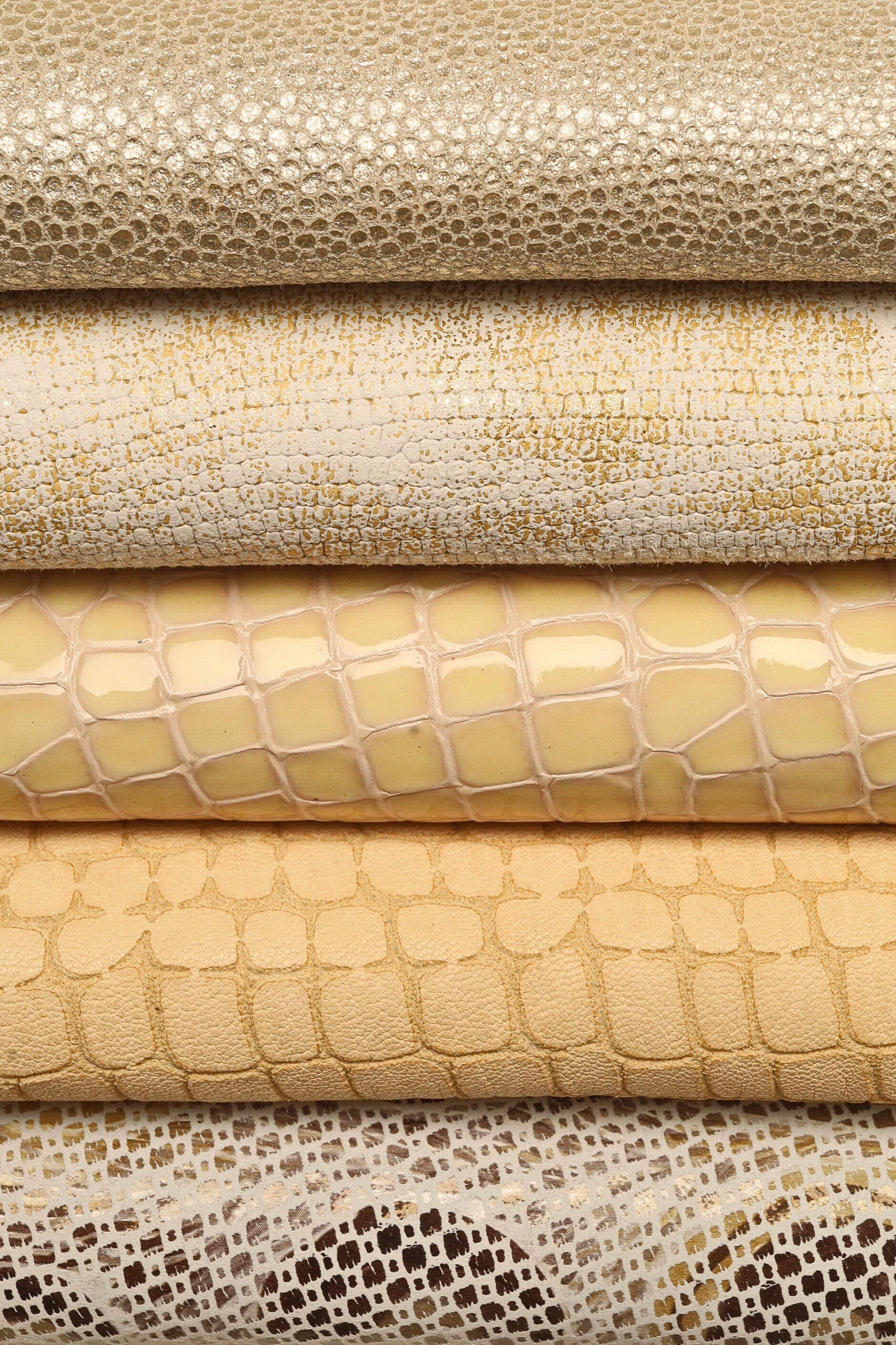 Beige platinum textured printed leather hide, animal and geometric metallic light tones, 10 assorted random mix skins B14828-ST La Garzarara