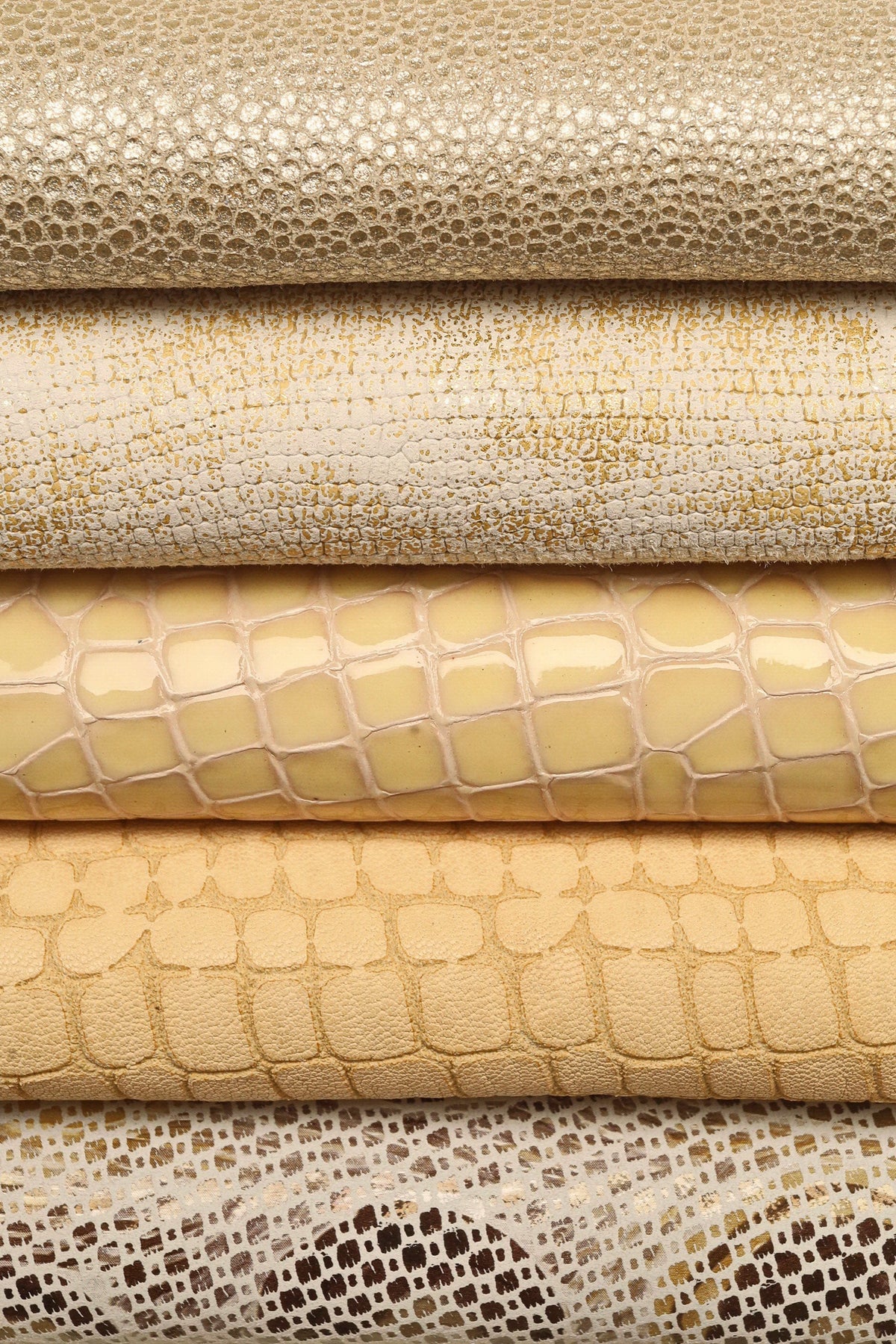 Beige platinum textured printed leather hide, animal and geometric metallic light tones, 10 assorted random mix skins B14828-ST La Garzarara