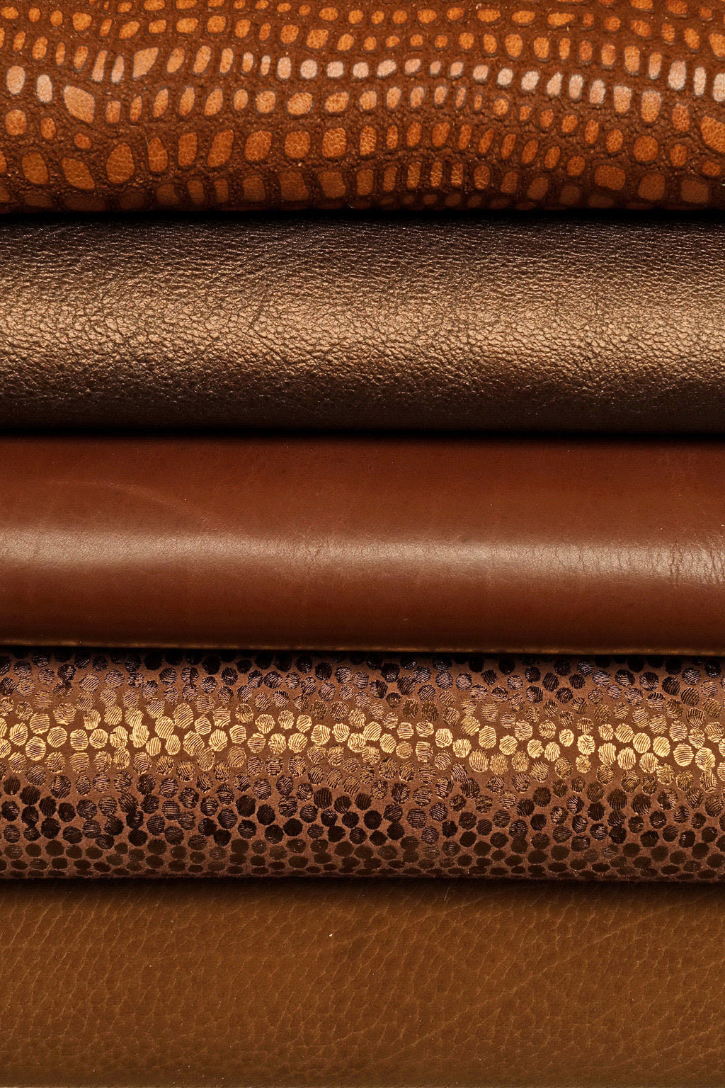 Brown Cognac Tan leather hides bundle, deal of 10 printed smooth metallic skins, random selection B14839-ST La Garzarara