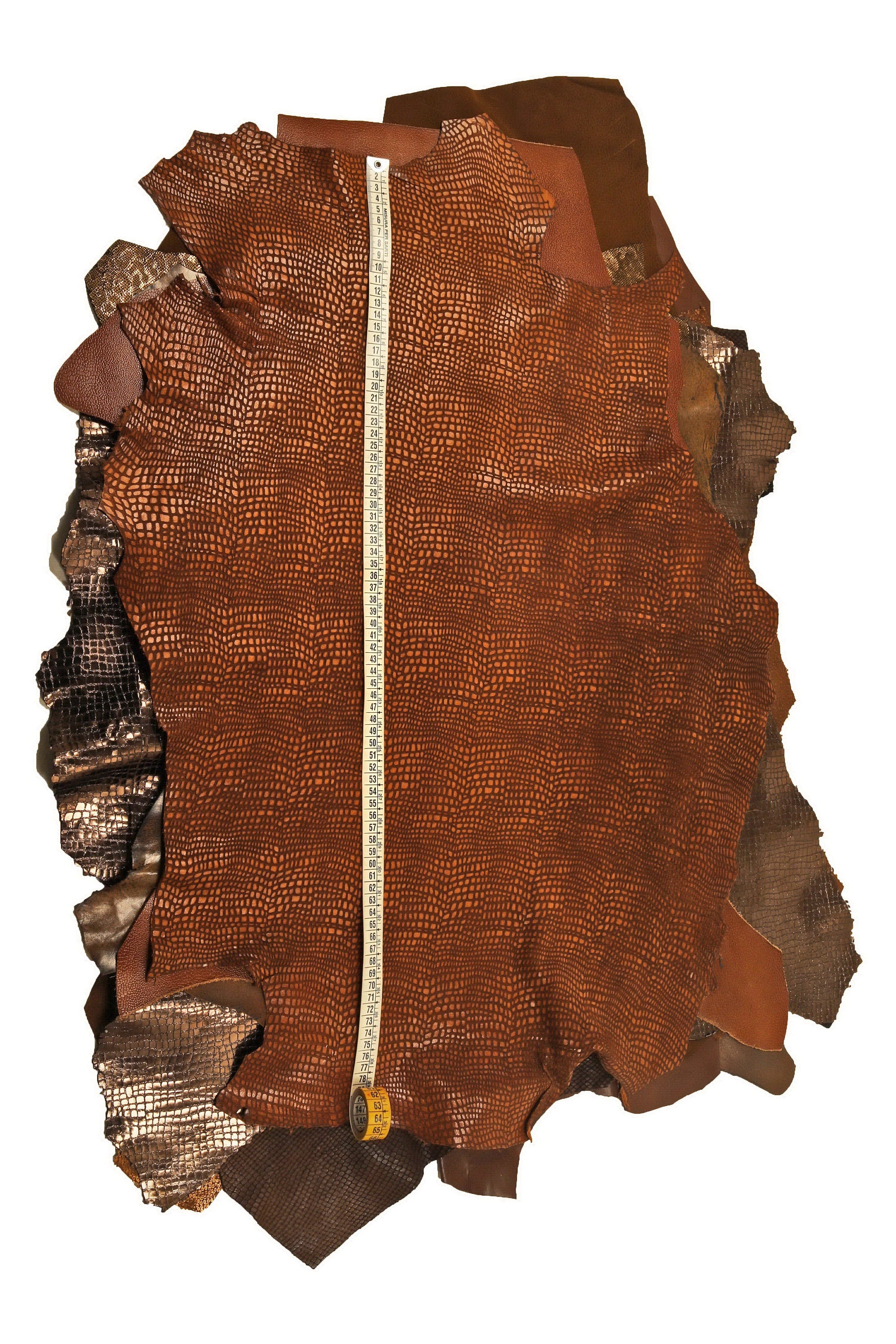 Brown Cognac Tan leather hides bundle, deal of 10 printed smooth metallic skins, random selection B14839-ST La Garzarara