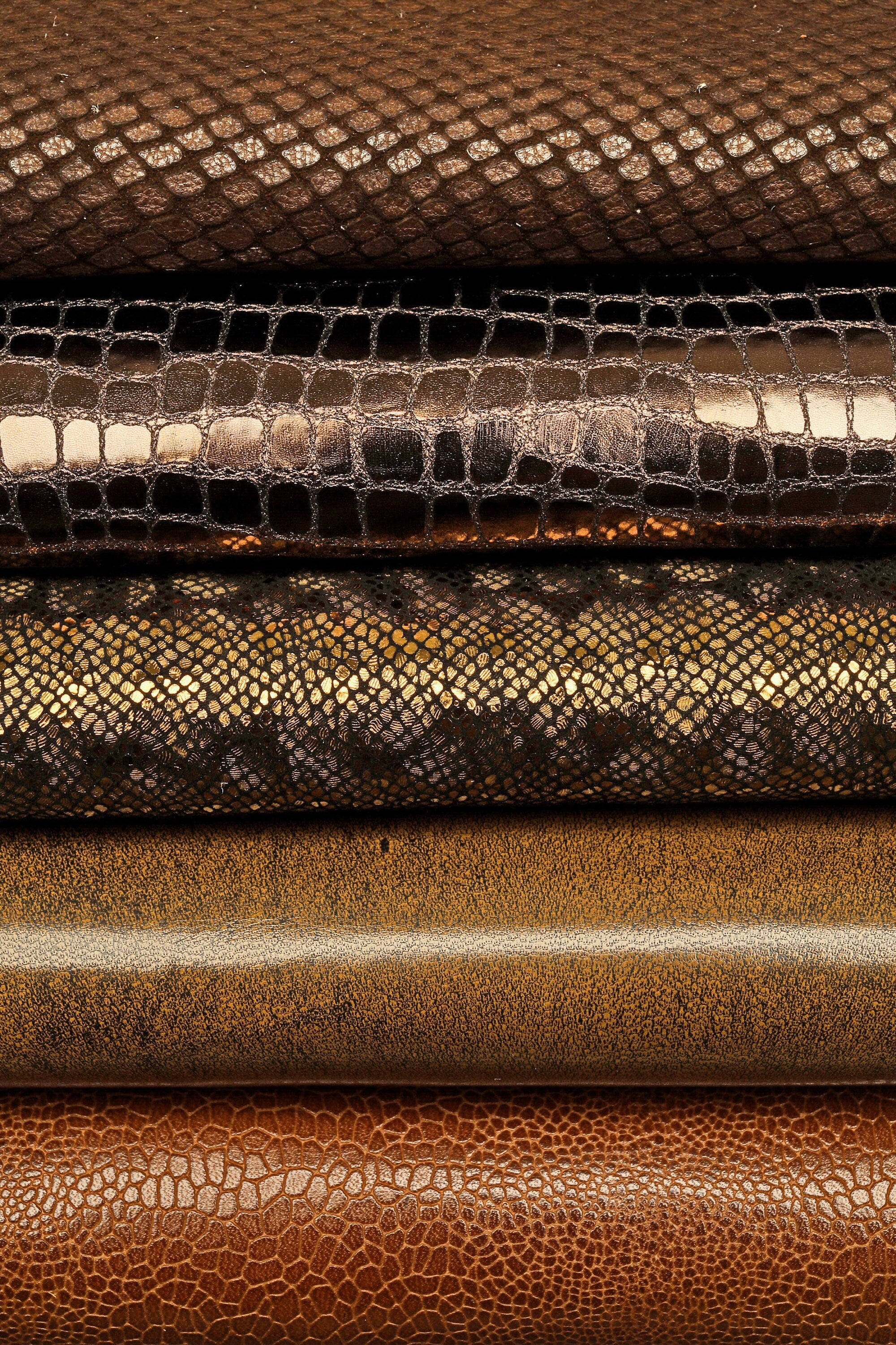 Brown Cognac Tan leather hides bundle, deal of 10 printed smooth metallic skins, random selection B14839-ST La Garzarara