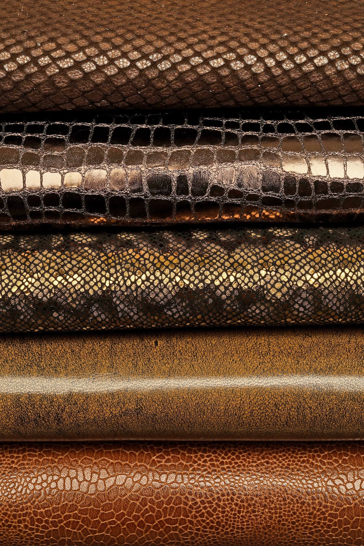 Brown Cognac Tan leather hides bundle, deal of 10 printed smooth metallic skins, random selection B14839-ST La Garzarara