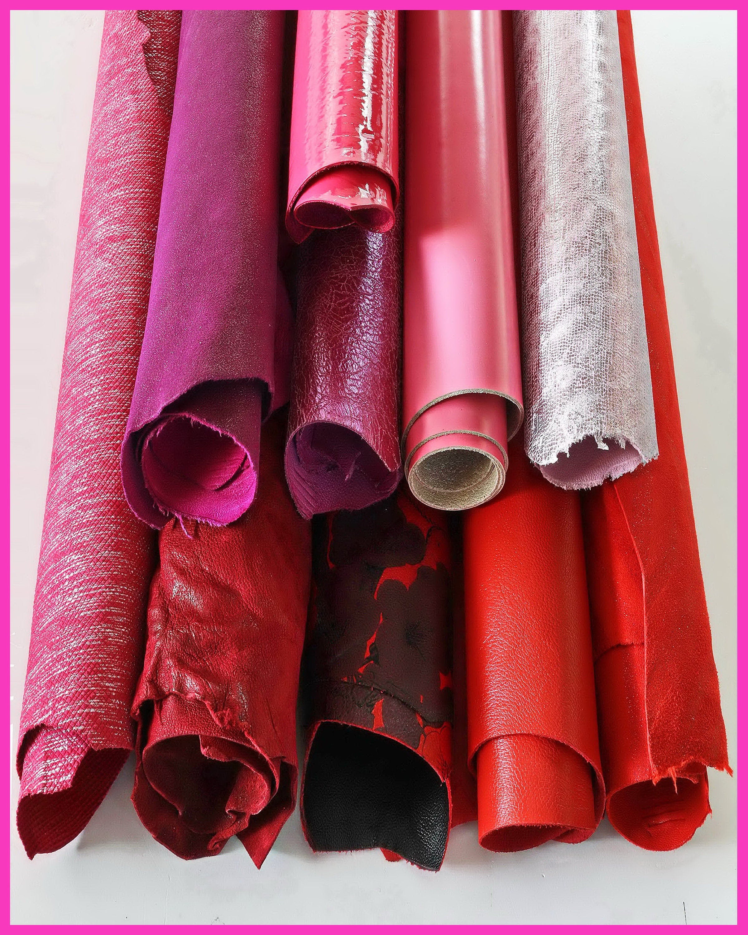 Red, purple, pink, 10 Genuine Italian Leather Hides, Mixed Metallic Suede & Smooth skins Leather B14826-ST La Garzarara