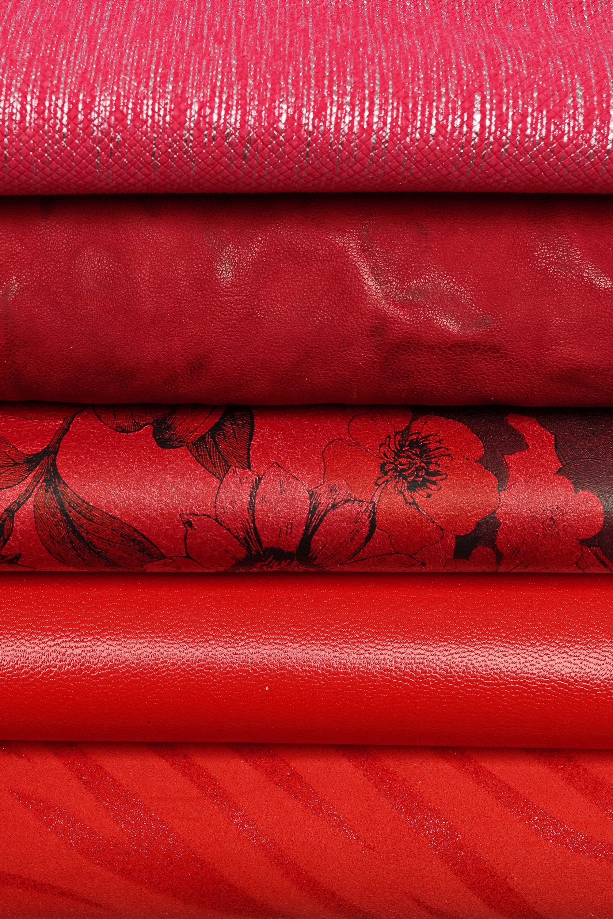 Red, purple, pink, 10 Genuine Italian Leather Hides, Mixed Metallic Suede & Smooth skins Leather B14826-ST La Garzarara