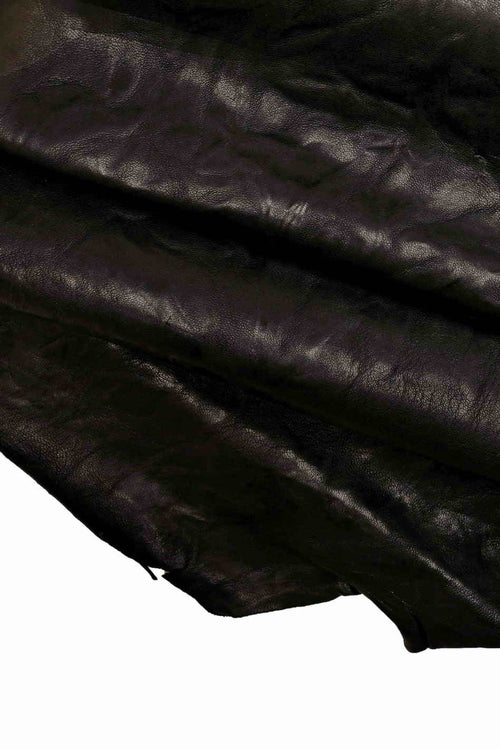 Black Crinkled Lambskin Leather Hide, Washed Nappa Lamb Leather Skin, wrinkled veg tanned leather B12695-TB/B