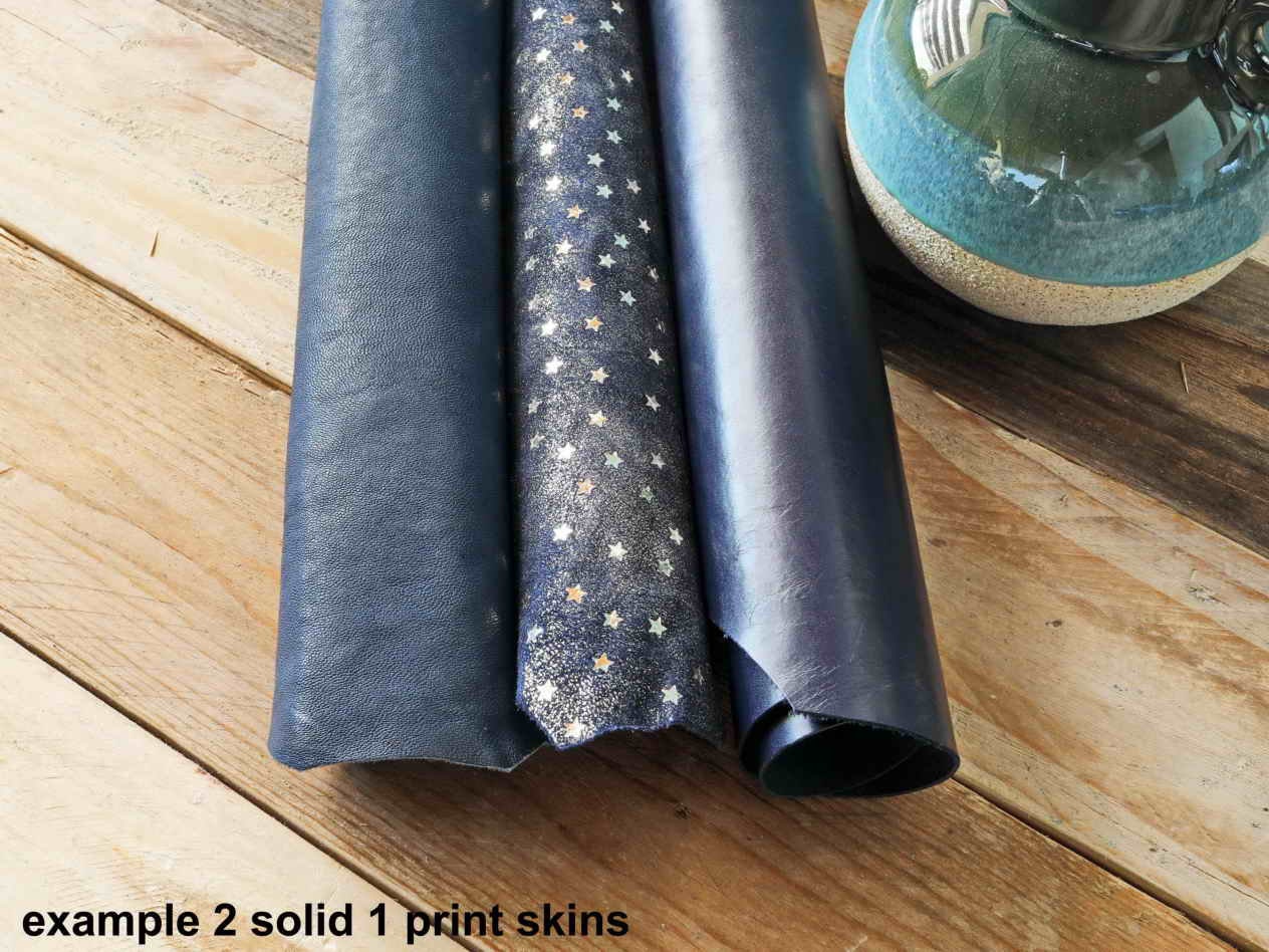 Blue Leather Hides Bundle, Assorted Genuine Leather Skins, Printed, Metallic and Embossed Random PackB14923-ST La Garzarara