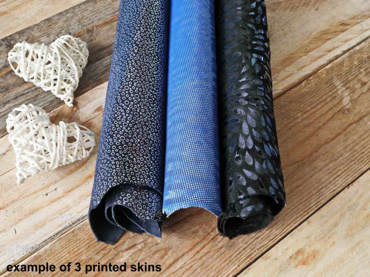 Blue Leather Hides Bundle, Assorted Genuine Leather Skins, Printed, Metallic and Embossed Random PackB14923-ST La Garzarara