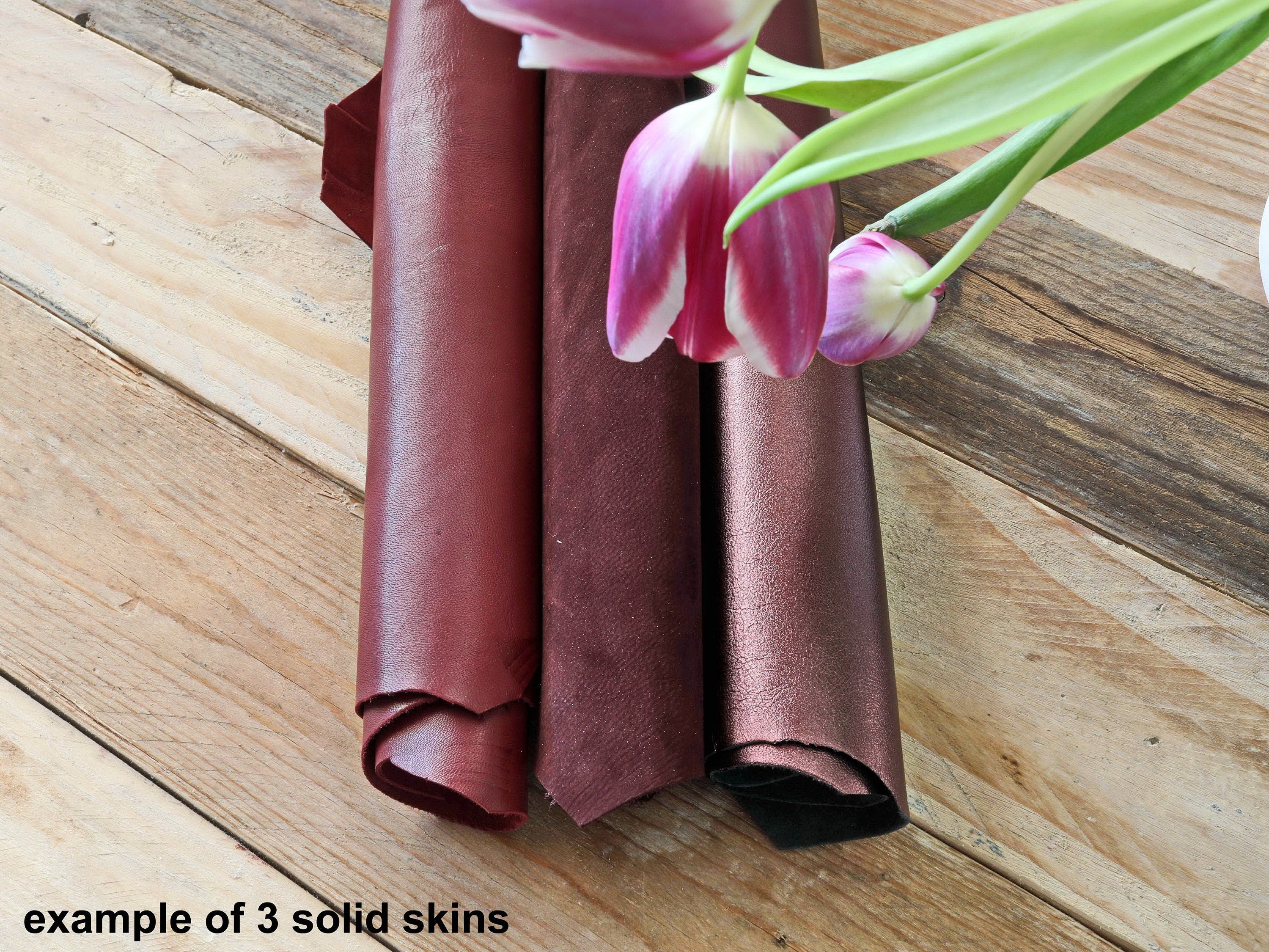 Full Leather Skins Red and Burgundy 3 Random hides Assortment Mix of Textures and Solid Colors Customize Your Selection DIY 14925-St