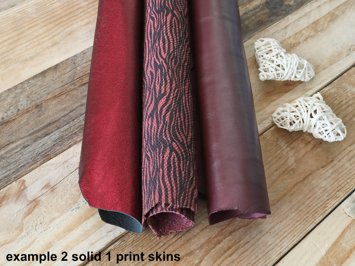 Full Leather Skins Red and Burgundy 3 Random hides Assortment Mix of Textures and Solid Colors Customize Your Selection DIY 14925-St