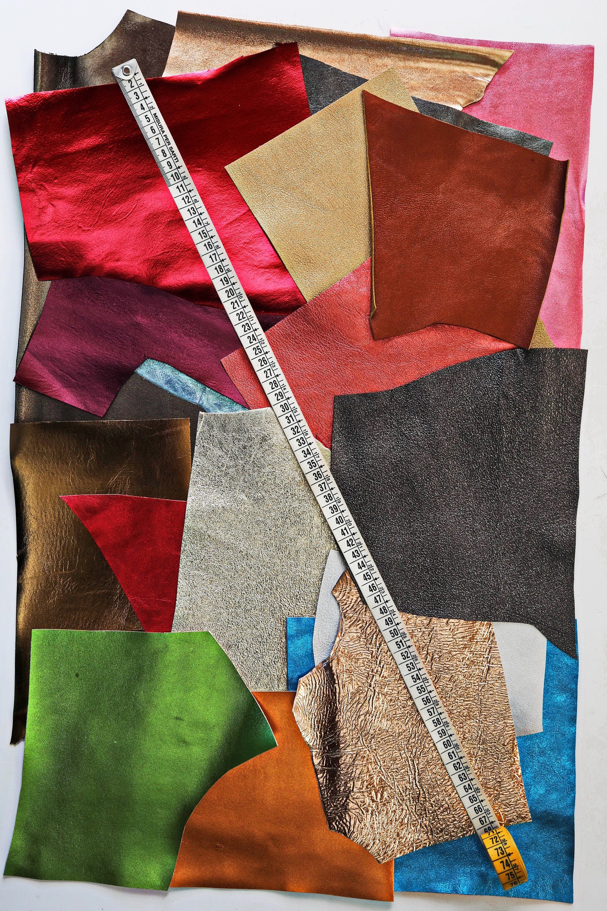 Metallic Leather Scraps, Solid Color Mix, Smooth and Textured Finishes, for Earrings and Jewelry Making 1 lbs and 2 lbs B005 La Garzarara
