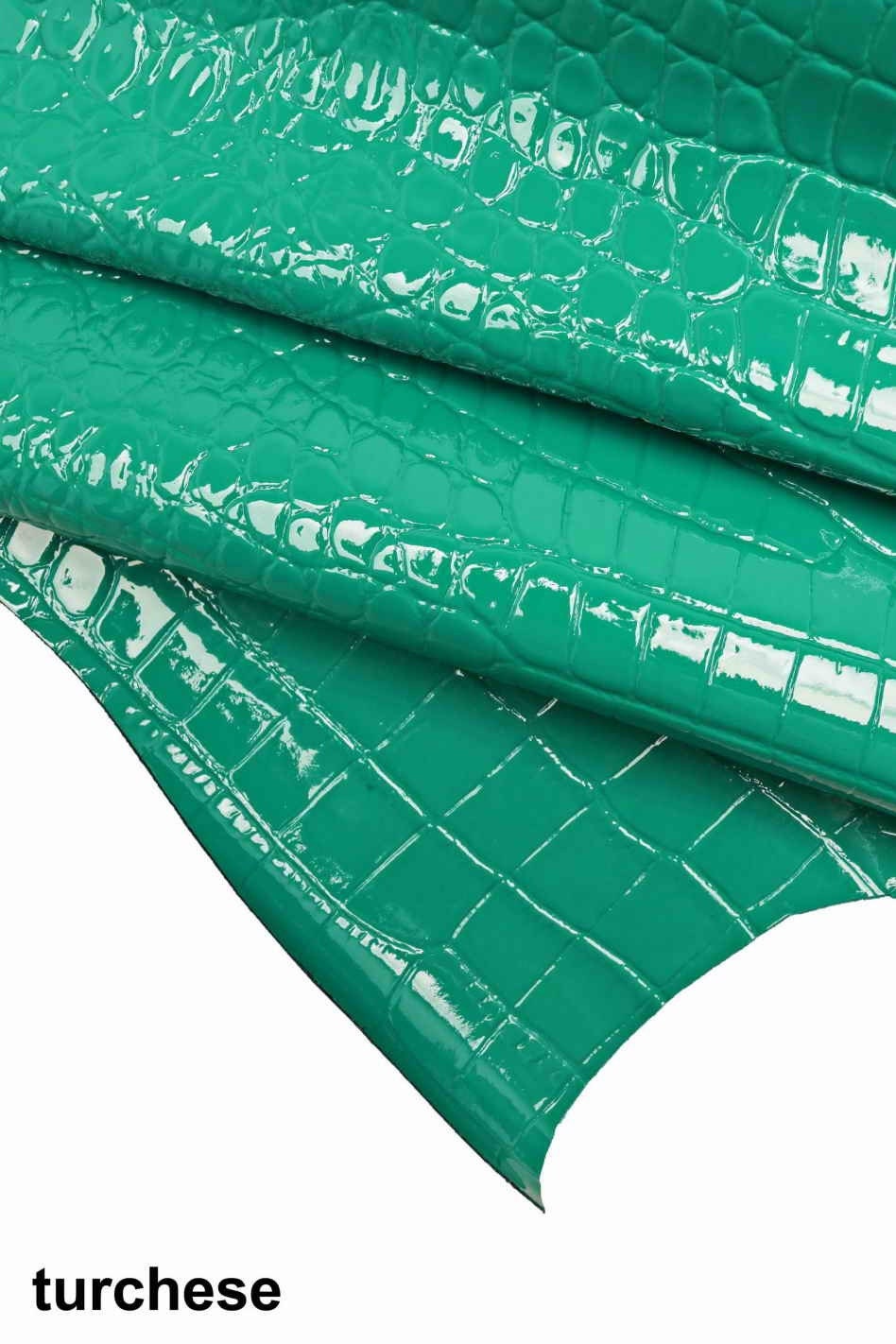 CROCODILE embossed leather hides - coral purple turquoise glossy laquer croc printed cowhide, alligator calfskin B12221-ST La Garzarara