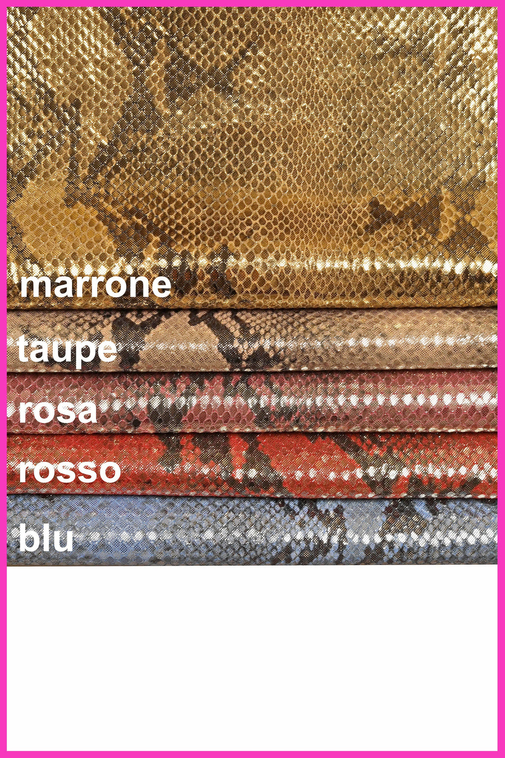 Glossy SNAKE python leather hide, metallic reptile skin multicolor for handbags shoes fashion B14855-MT(ST)