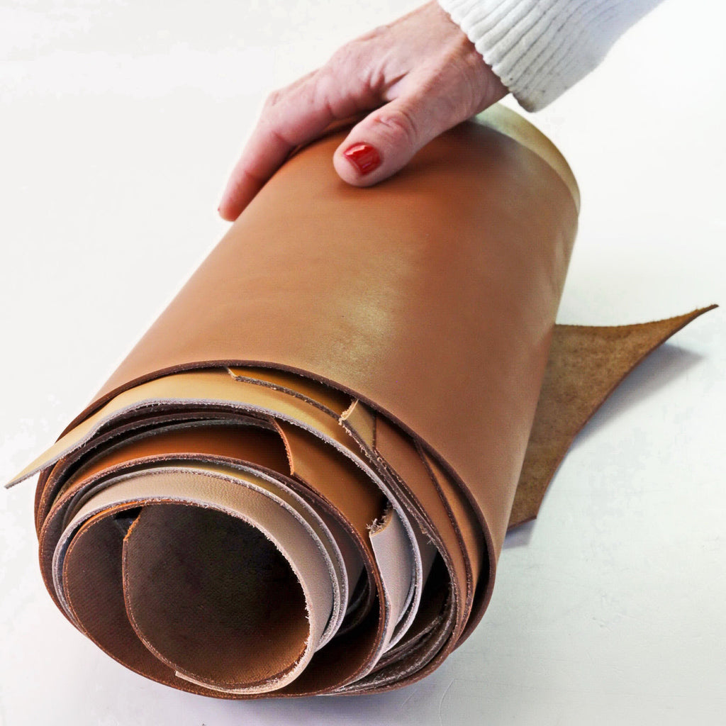Tan Leather PIECES, solid and pebbled colors, random assortment solid Cognac pieces, 1.0-1.2mm (3-4oz) (2 lbs) - (4 lbs) B111