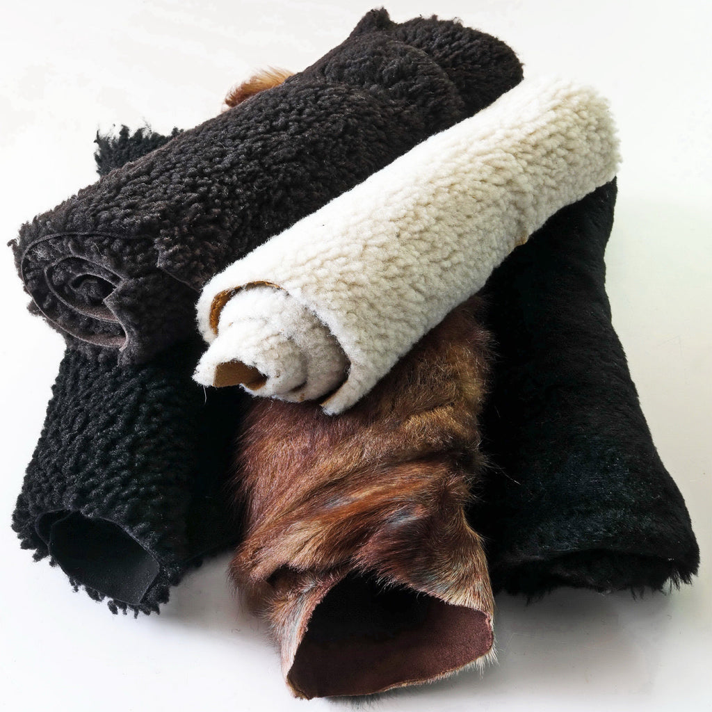 SHEARLING FUR Scraps, random assortment, colors various, sheepskin fur remnants, 5 pieces offcuts double face sheep skin B122 La Garzarara