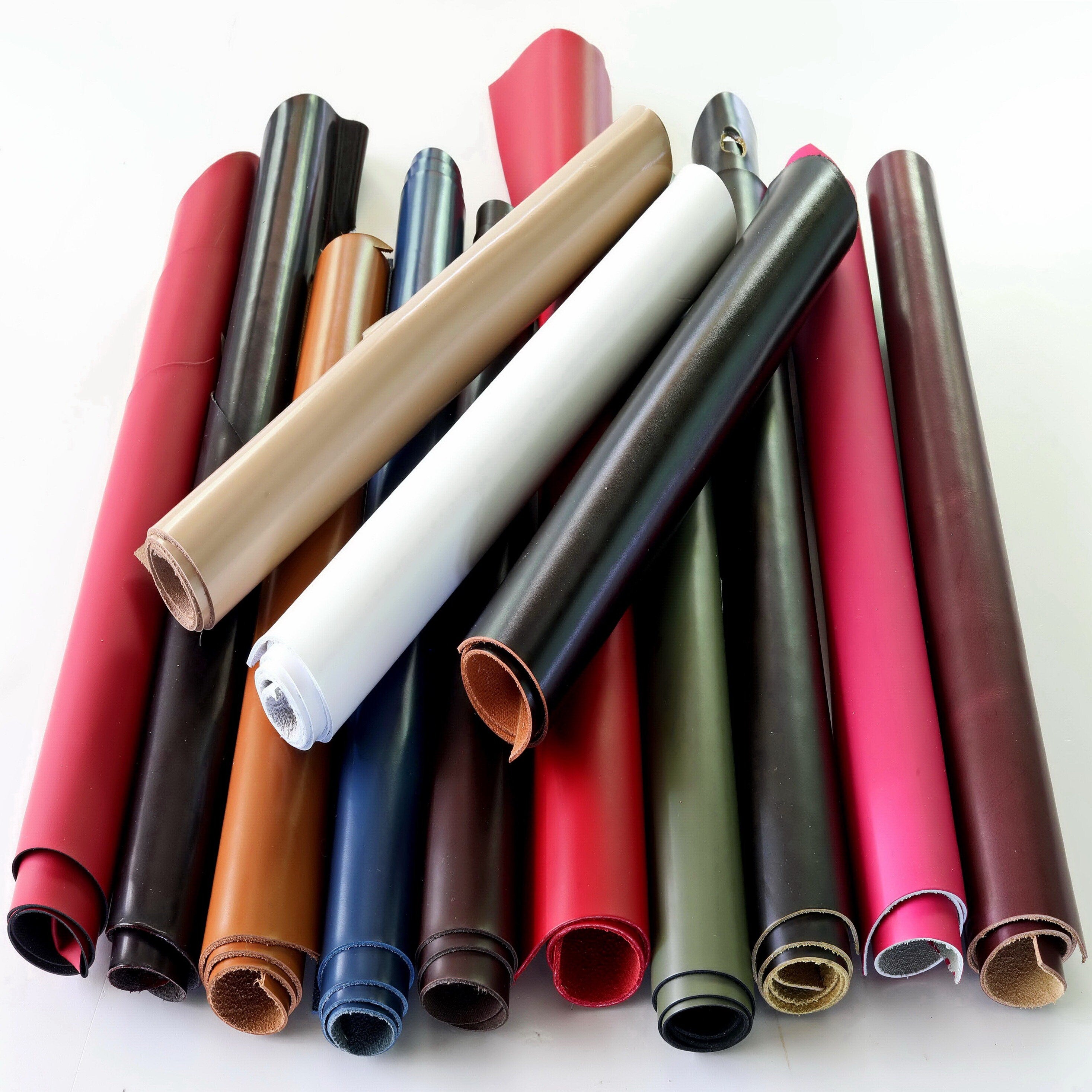 Leather pieces BRUSH OFF abrasivato solid colors random assortment calf remnants thickness 1.0-1.5mm(3-4oz) 1 kg(2 lbs) - 2 kg(4 lbs) B124