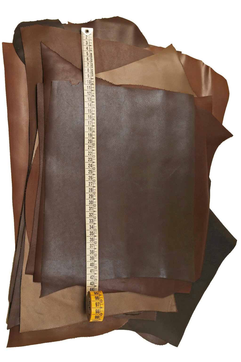 Brown Leather calf PIECES, solid and pebbled colors random assortment, thickness 1.0-1.2mm (3-4oz) 1 kg (2 lbs) - 2 kg (4 lbs) B112