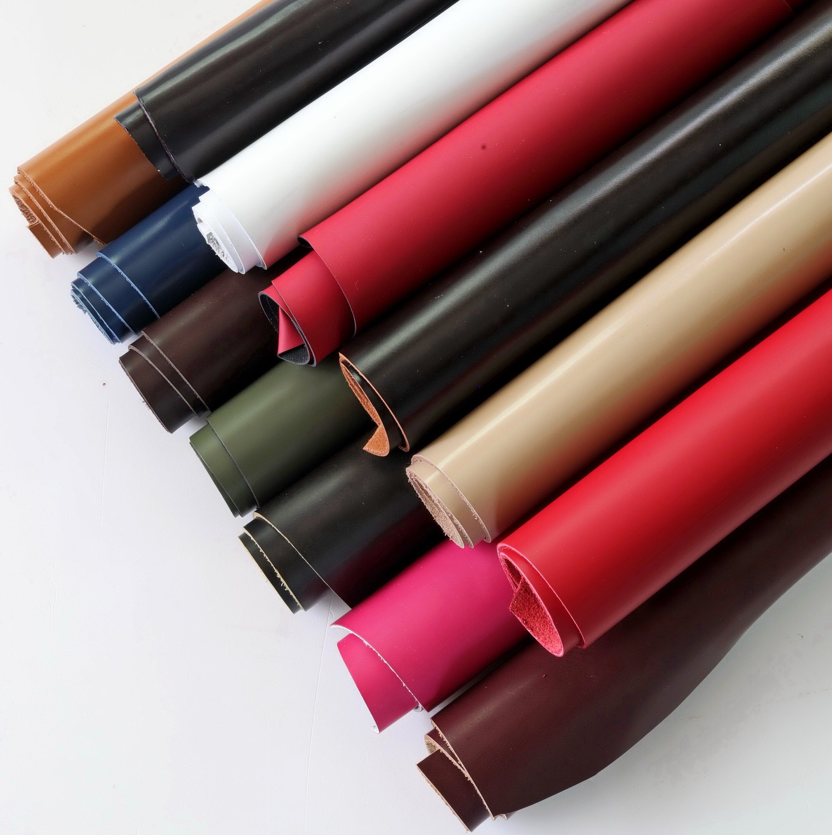 Leather pieces BRUSH OFF abrasivato solid colors random assortment calf remnants thickness 1.0-1.5mm(3-4oz) 1 kg(2 lbs) - 2 kg(4 lbs) B124
