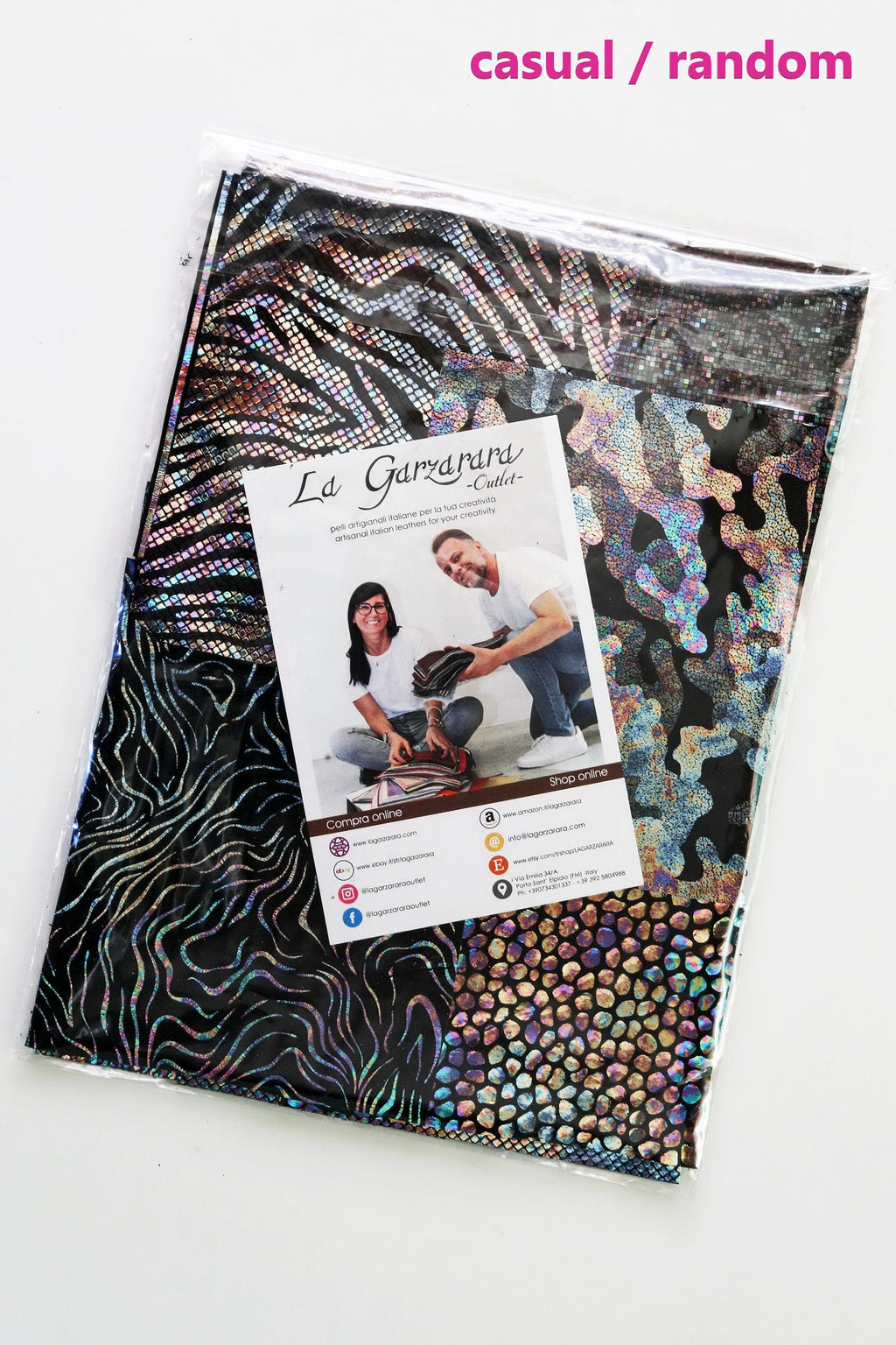 HOLOGRAPHIC SCRAPS bag, mix colourful, random selection, oleographic textured remnants 0,5 lbs B126 La Garzarara