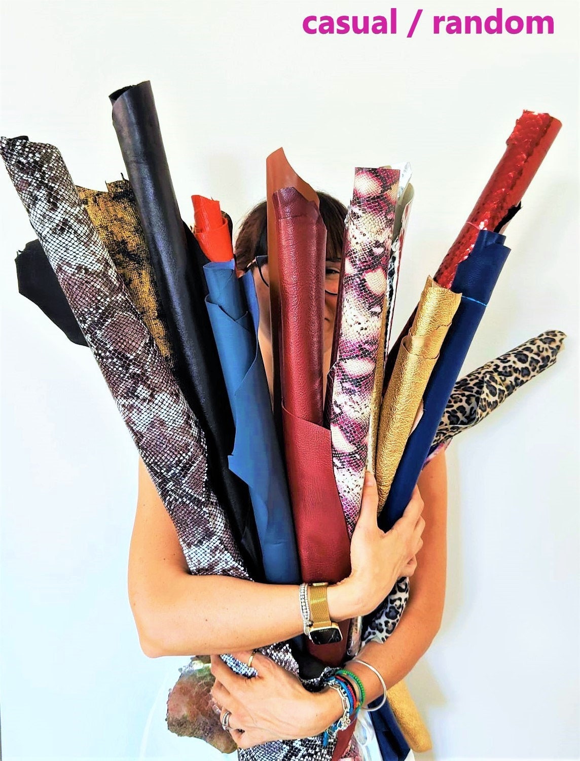 Mixed Leather Variety Pack, colorful Leather Hides and Skins, Assorted Colors, Textures & Finishes, 3 or 6 random surprise hides B127