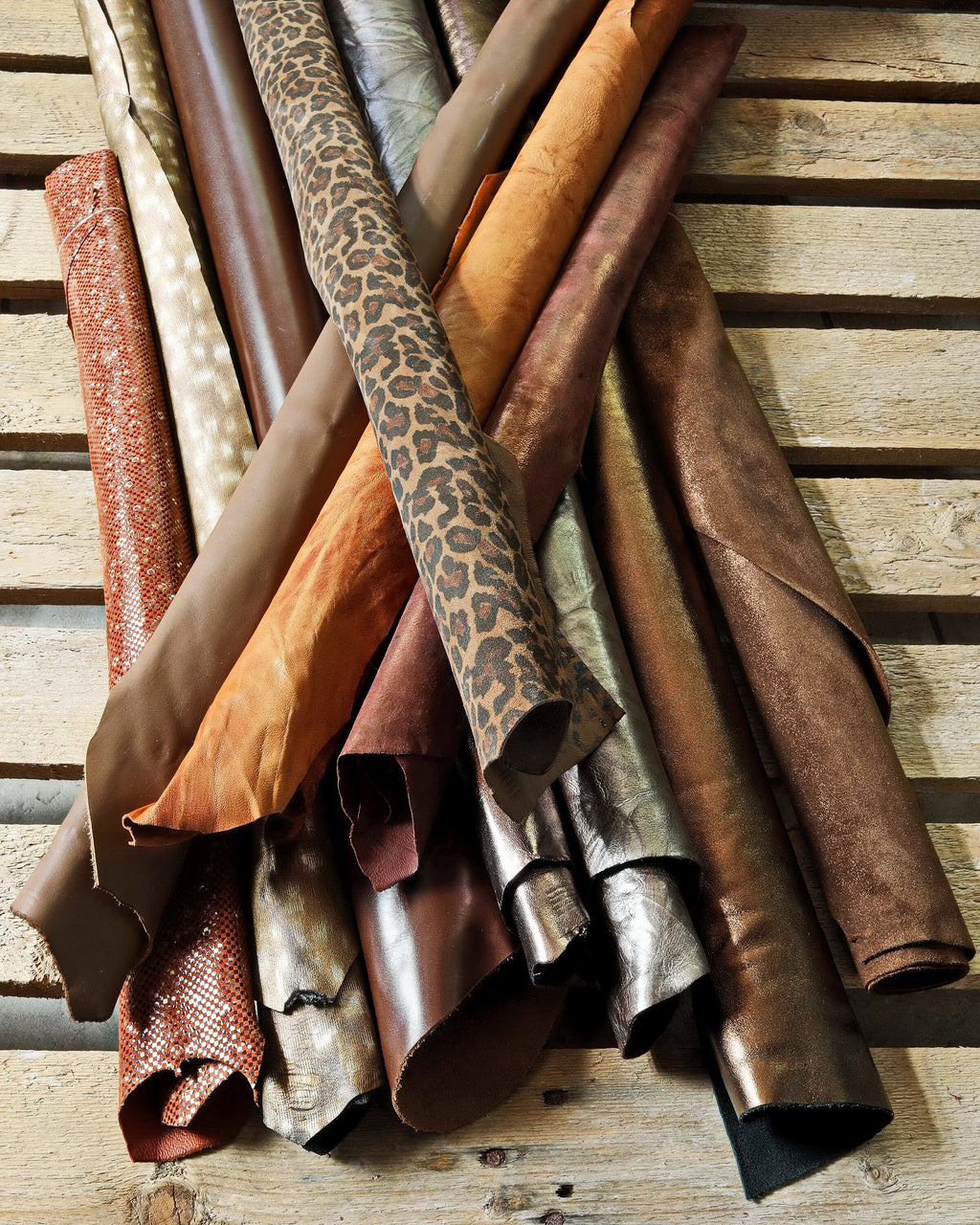 Brown Leather Bundle, Cognac, Camel & Tobacco Leather Hides, Assorted Full Leather Skins for crafting