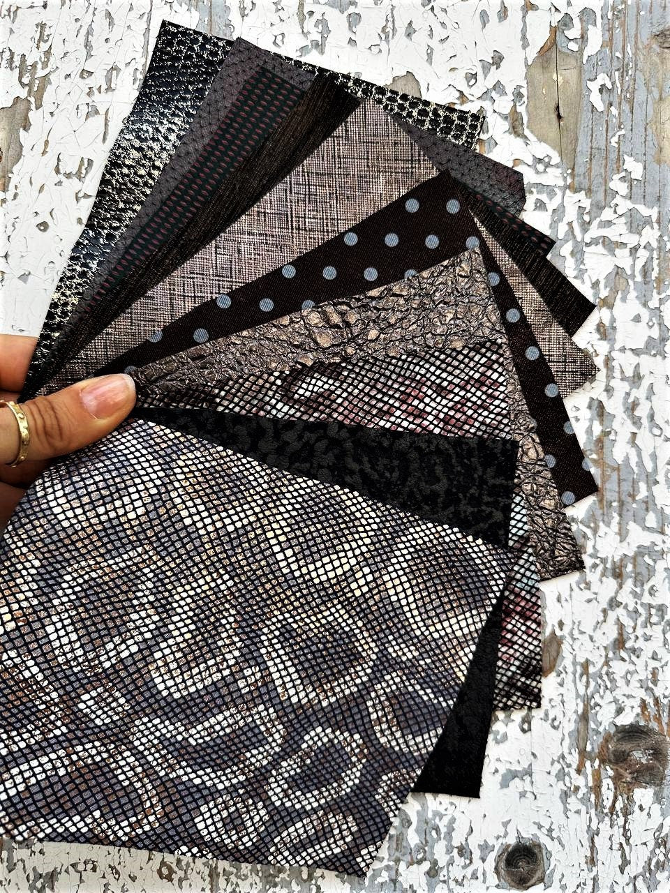 Dark Brown Leather Offcuts, Printed Patterned Remnants, Metallic Textured Craft Pieces in Chocolate and Espresso Tones RT46/B La Garzarara