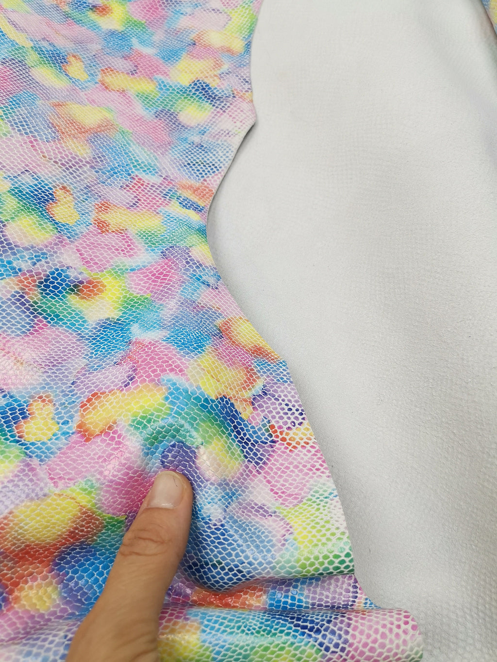MULTICOLOR PYTHON printed leather hide, colorful artistic reptile embossed goatskin, glossy fantasy skin b14962-st/b