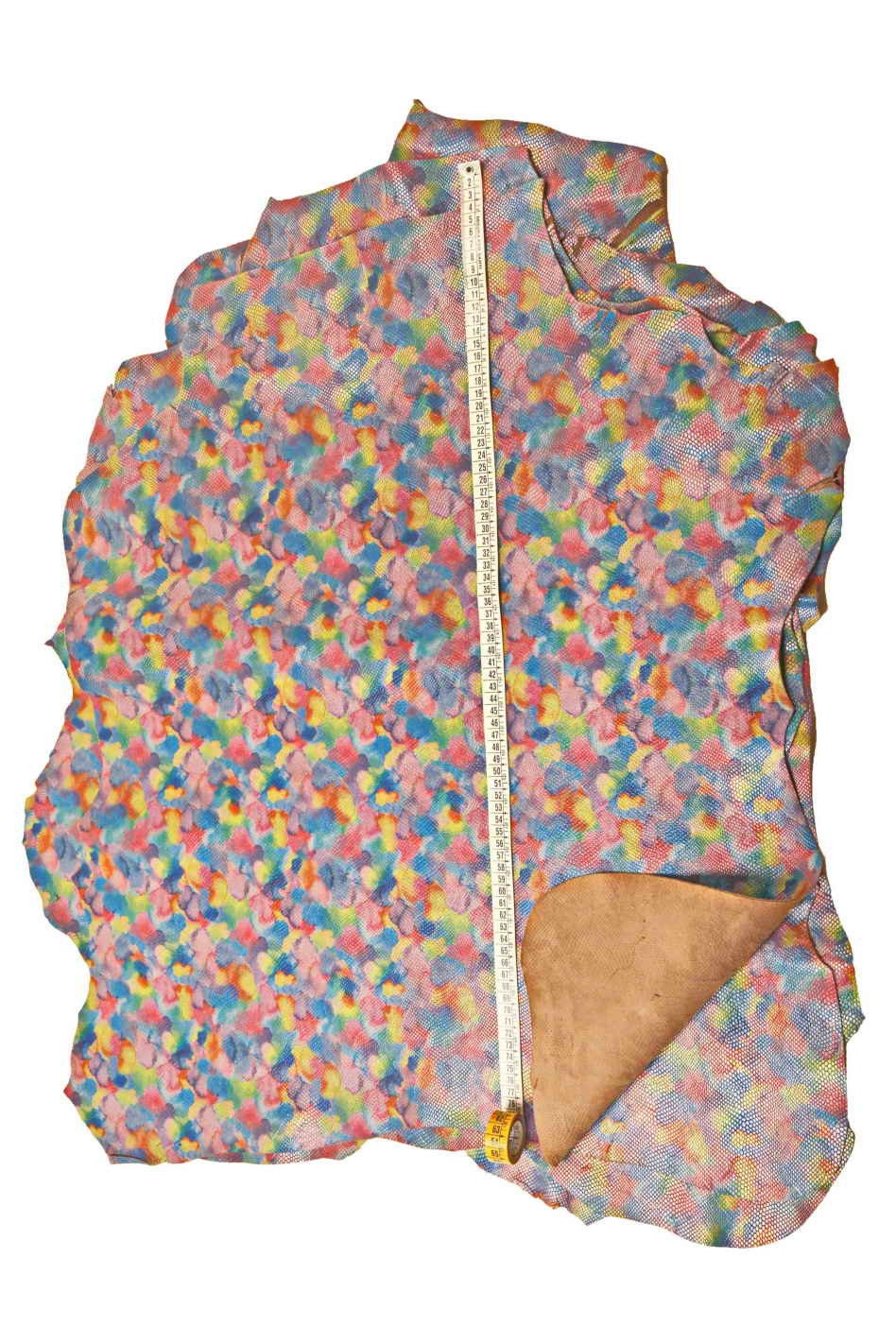 MULTICOLOR PYTHON printed leather hide, colorful artistic reptile embossed goatskin, glossy fantasy skin b14962-st/b