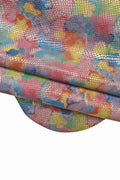 MULTICOLOR PYTHON printed leather hide, colorful artistic reptile embossed goatskin, glossy fantasy skin b14962-st/b