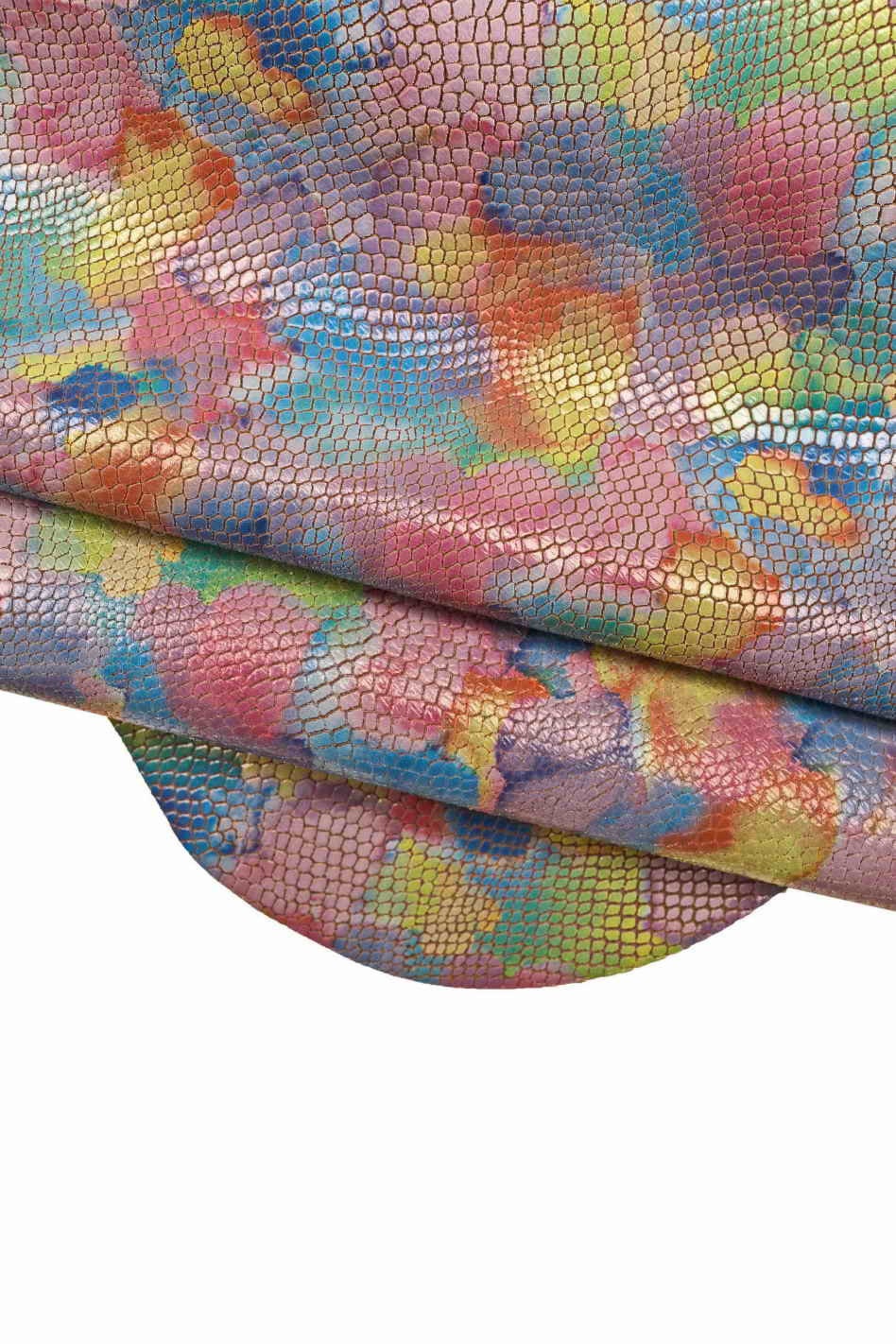 MULTICOLOR PYTHON printed leather hide, colorful artistic reptile embossed goatskin, glossy fantasy skin b14962-st/b