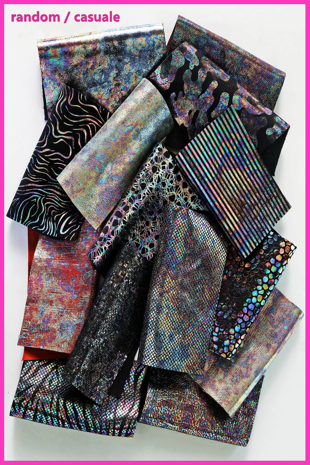 HOLOGRAPHIC SCRAPS bag, mix colourful, random selection, oleographic textured remnants 0,5 lbs B126 La Garzarara