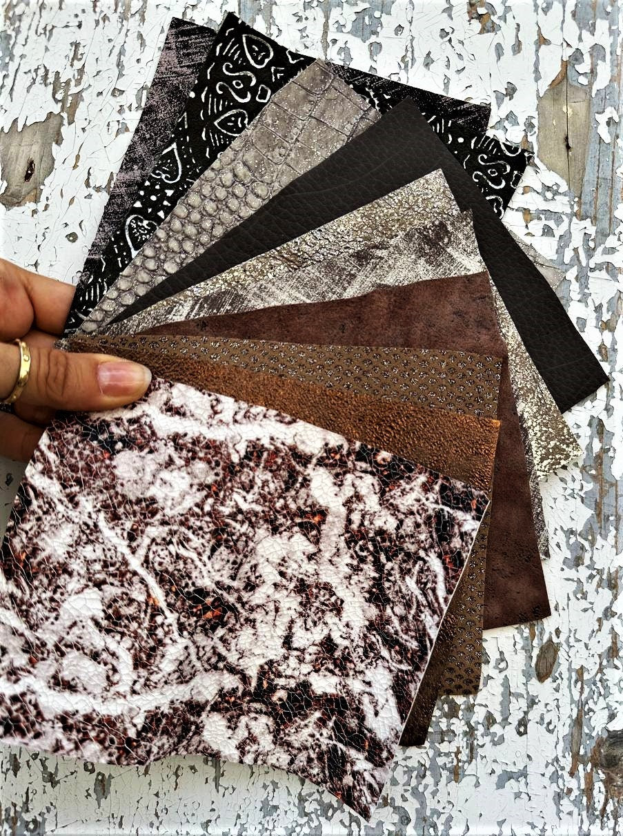 Leather Scraps for Jewelry and Crafts, Brown Bronze Reptile Offcuts, Metallic Textured Remnants RT34/B La Garzarara