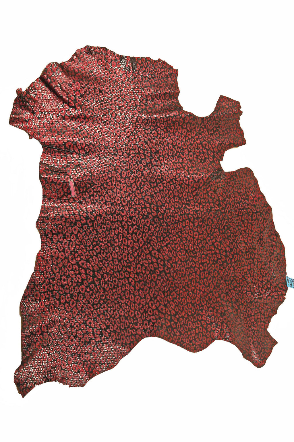 LEOPARD printed leather skin, black goatskin with red glitter animal texture, soft B15359-MT(ST) La Garzarara