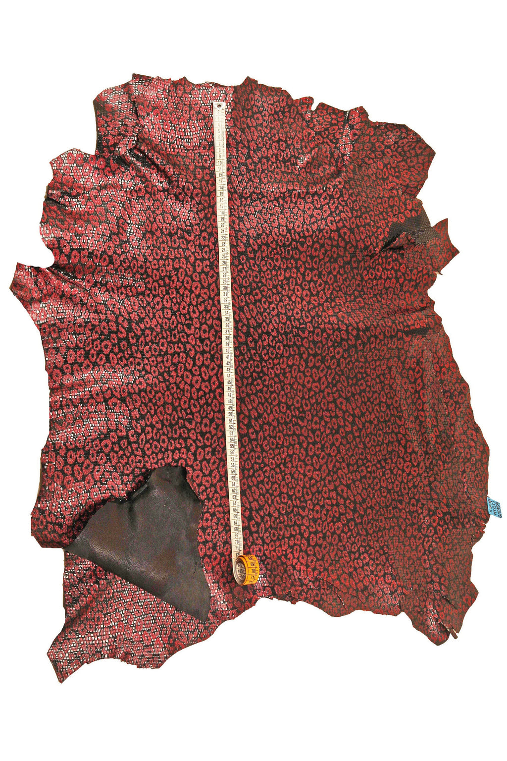 LEOPARD printed leather skin, black goatskin with red glitter animal texture, soft B15359-MT(ST) La Garzarara