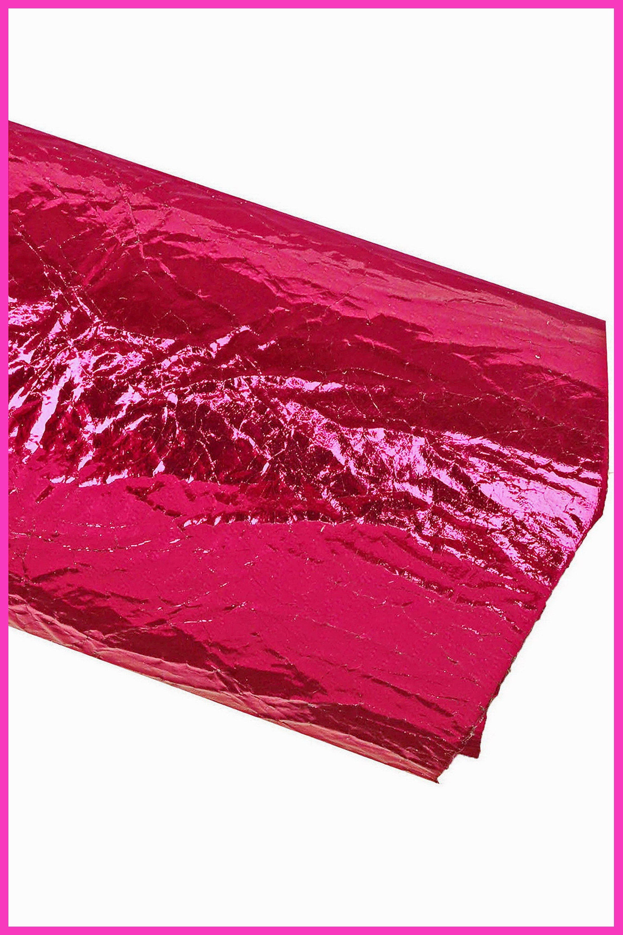 Metallic fuchsia lamb leather skin, crinkled shiny laminated leather finish, leather hide for creative surfaces B15328-MT La Garzarara