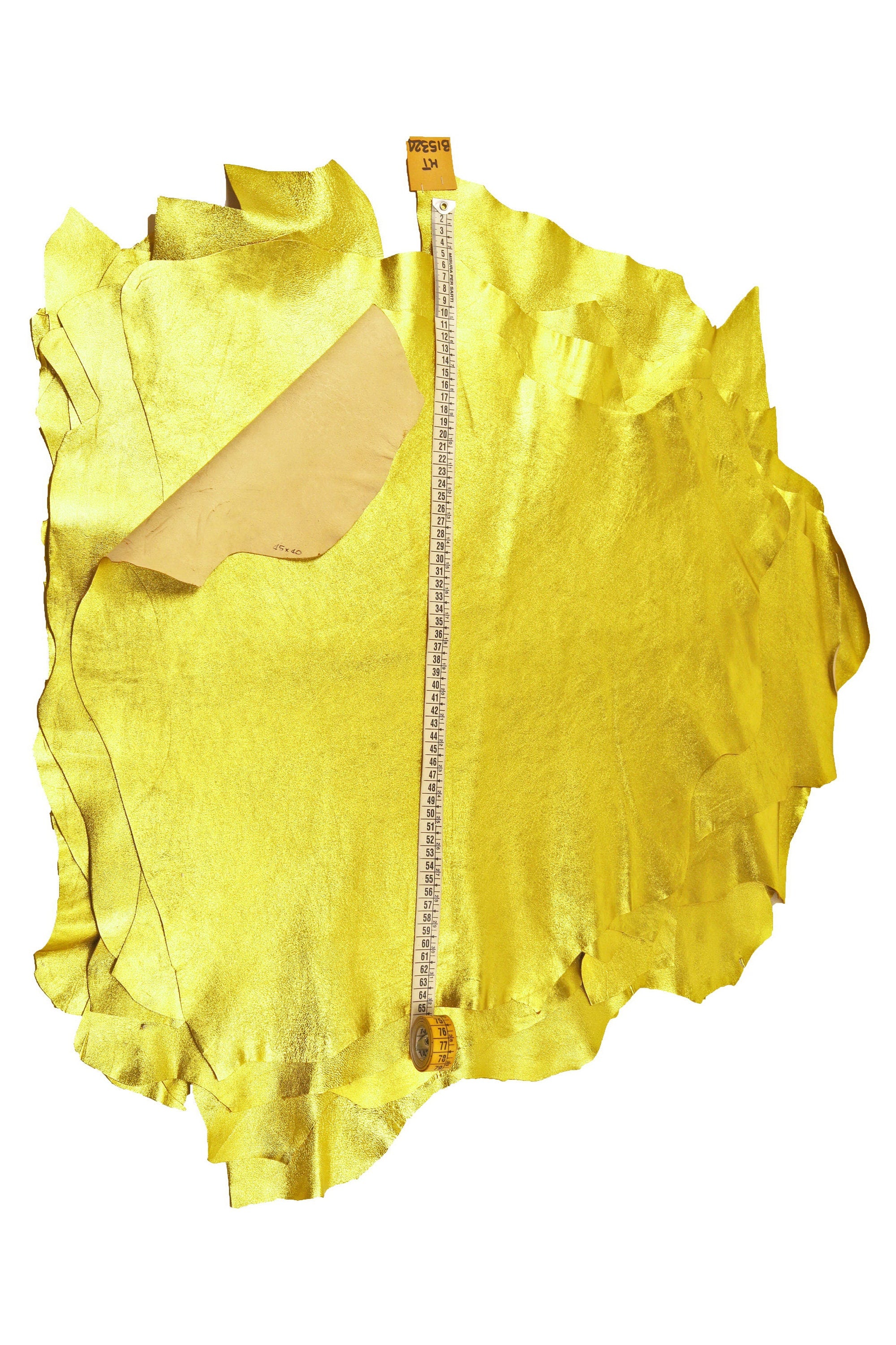 Gold YELLOW metallic leather hides, soft bright goatskin, slightly wrinkled skins 0.9-1.1 mm for crafters B15324-MT La Garzarara