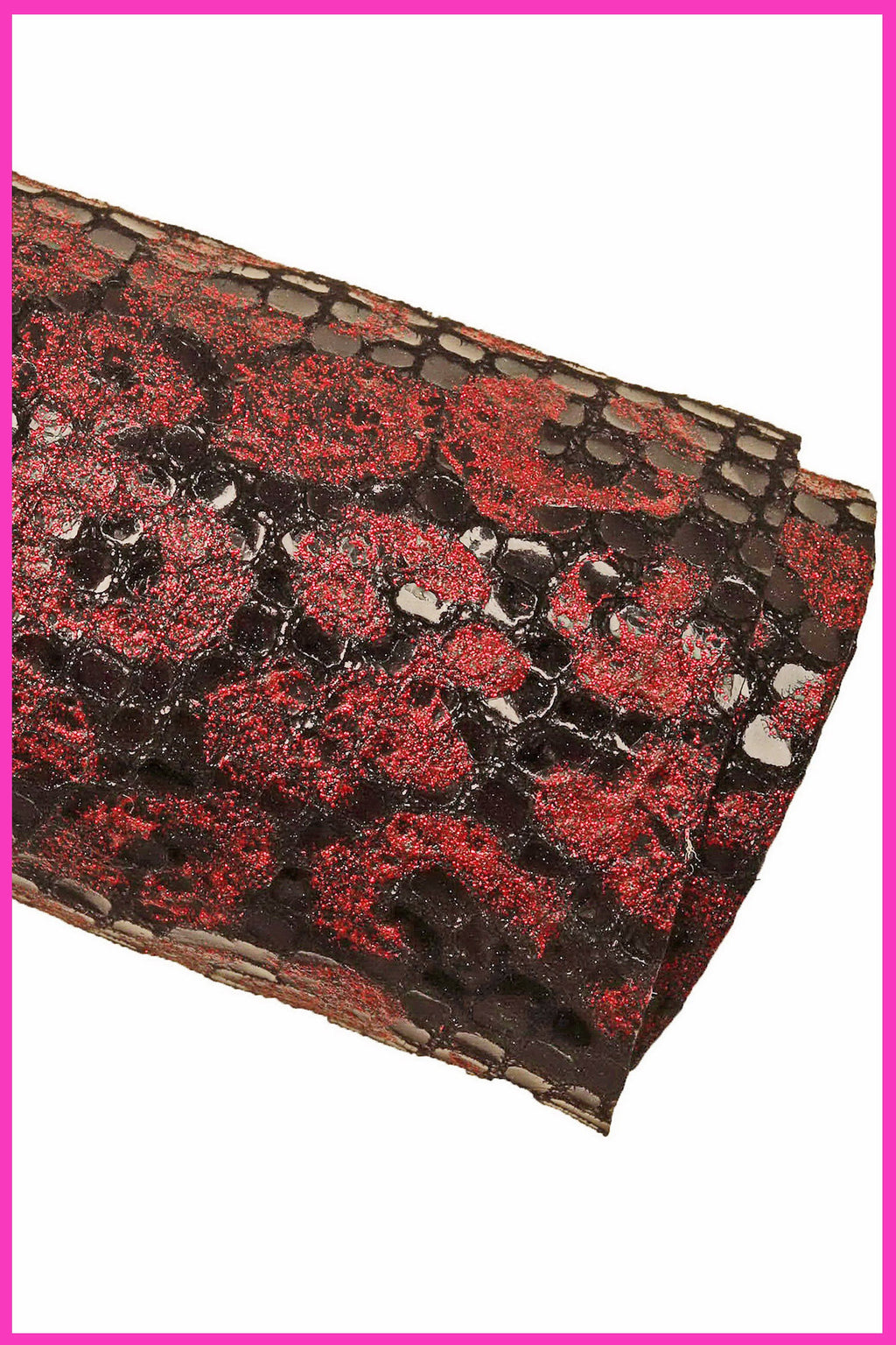 LEOPARD printed leather skin, black goatskin with red glitter animal texture, soft B15359-MT(ST) La Garzarara