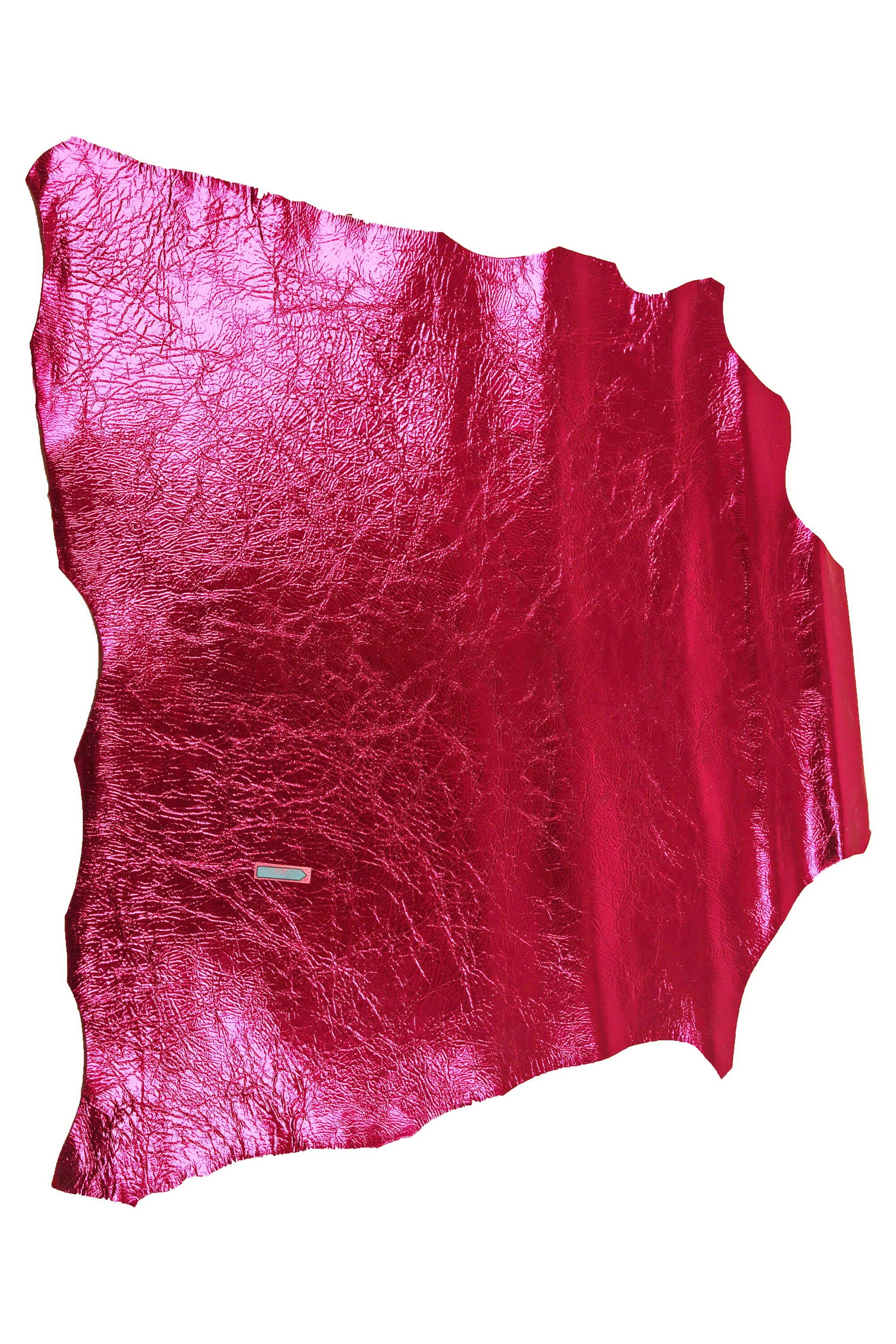 Metallic fuchsia lamb leather skin, crinkled shiny laminated leather finish, leather hide for creative surfaces B15328-MT La Garzarara