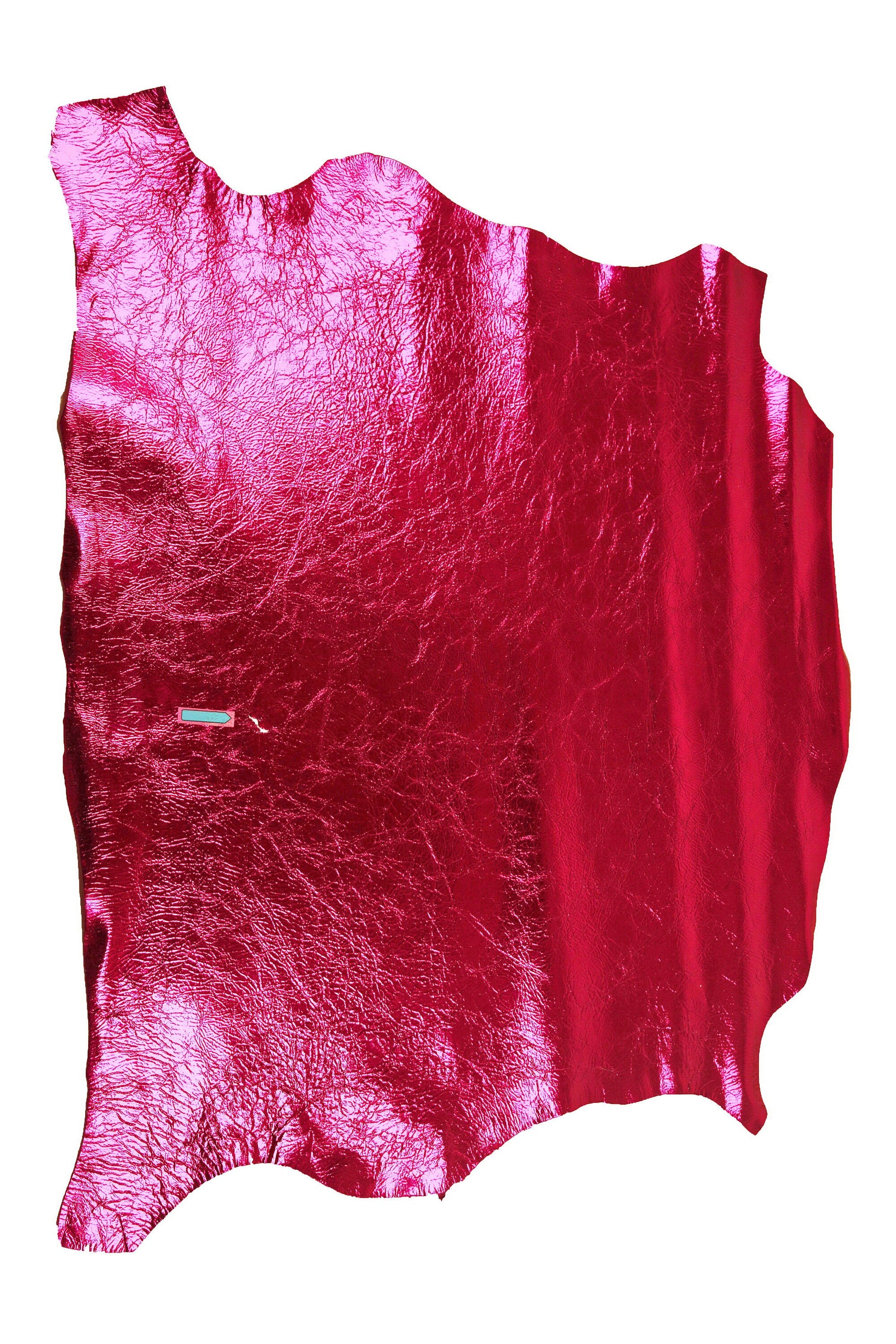 Metallic fuchsia lamb leather skin, crinkled shiny laminated leather finish, leather hide for creative surfaces B15328-MT La Garzarara