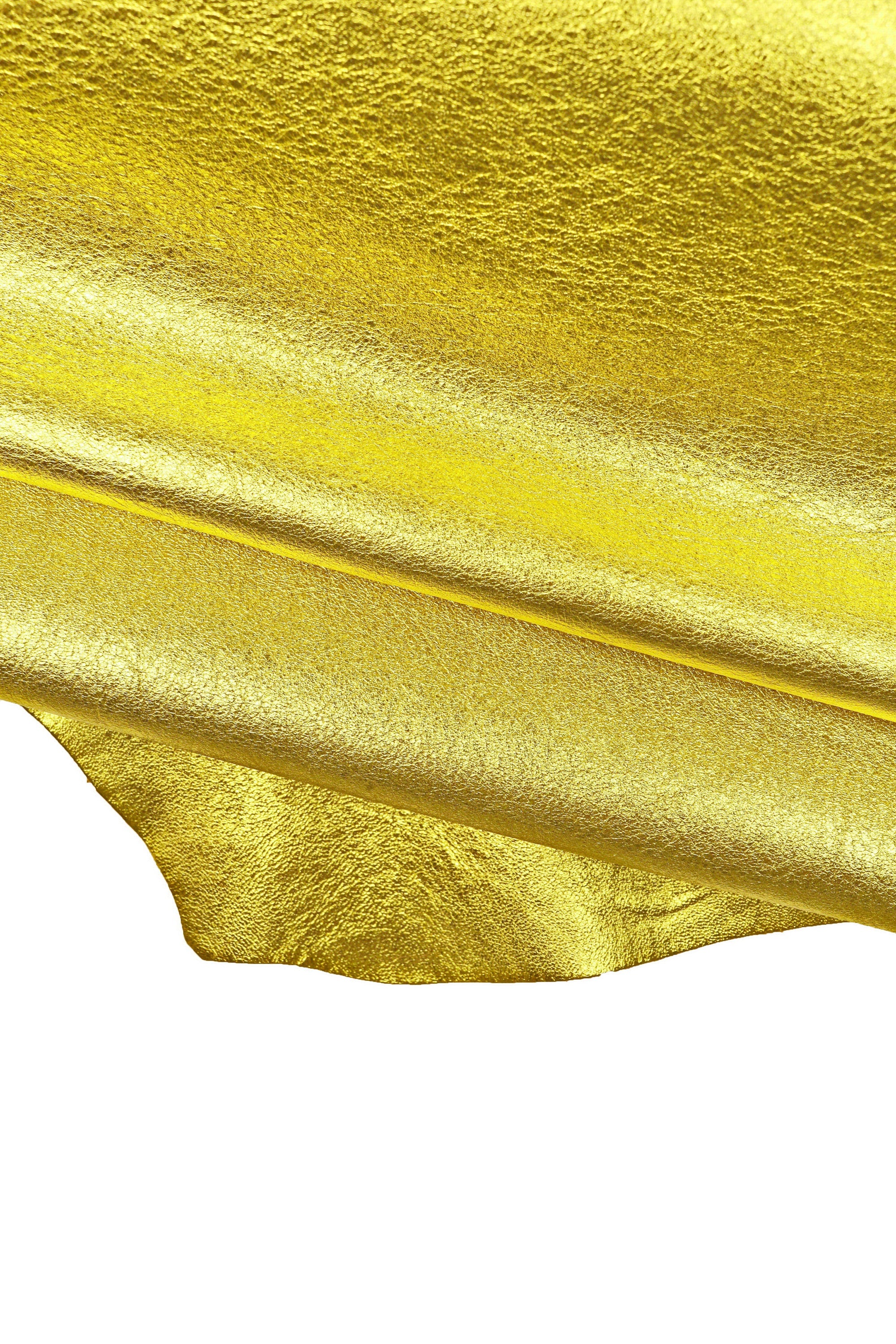 Gold YELLOW metallic leather hides, soft bright goatskin, slightly wrinkled skins 0.9-1.1 mm for crafters B15324-MT La Garzarara
