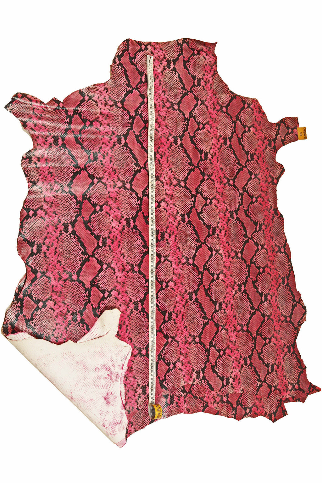 PINK PYTHON printed leather skin, fuchsia snake textured goatskin, glossy animal print reptile hide B15310-ST La Garzarara