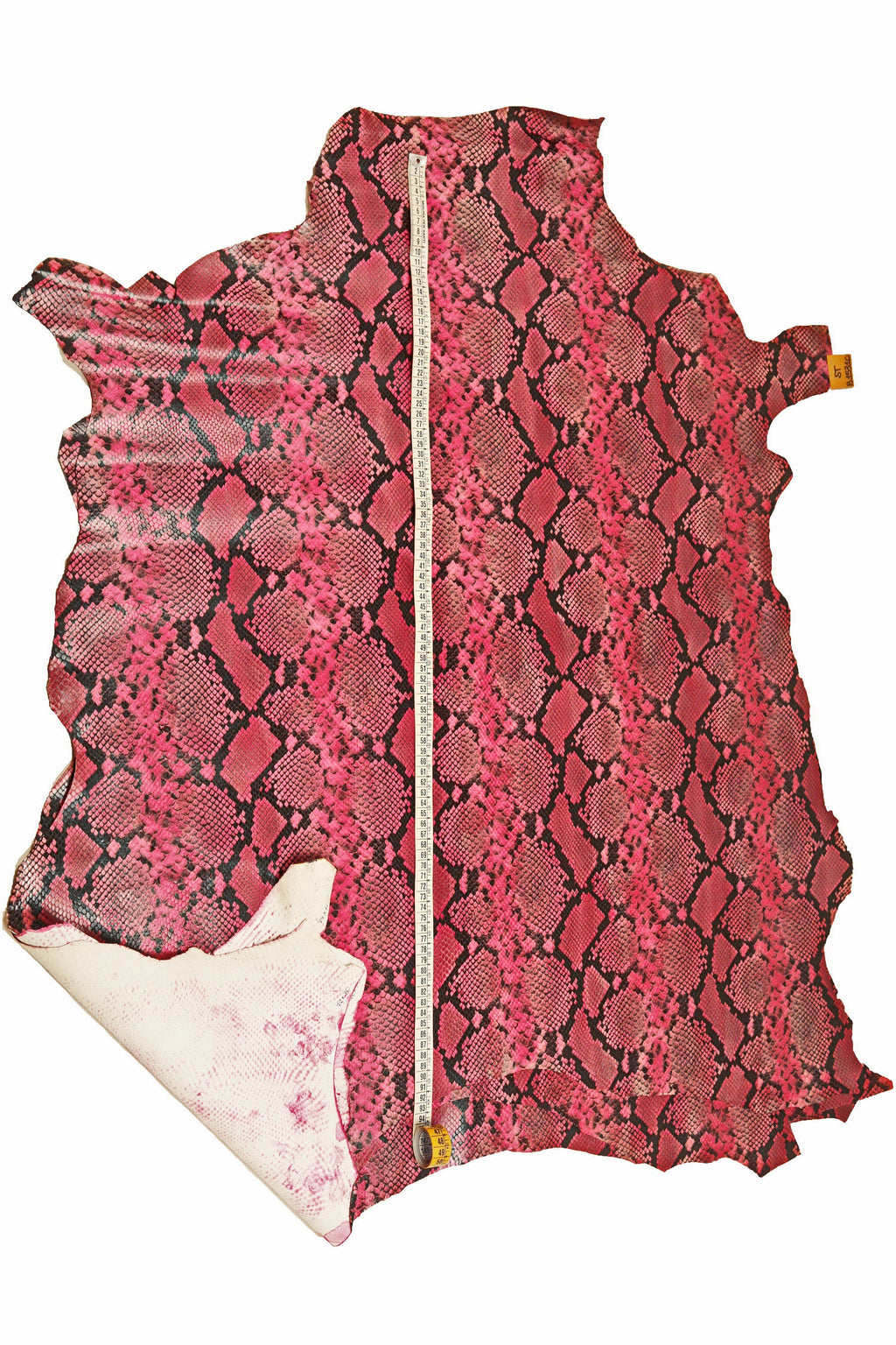 PINK PYTHON printed leather skin, fuchsia snake textured goatskin, glossy animal print reptile hide B15310-ST La Garzarara