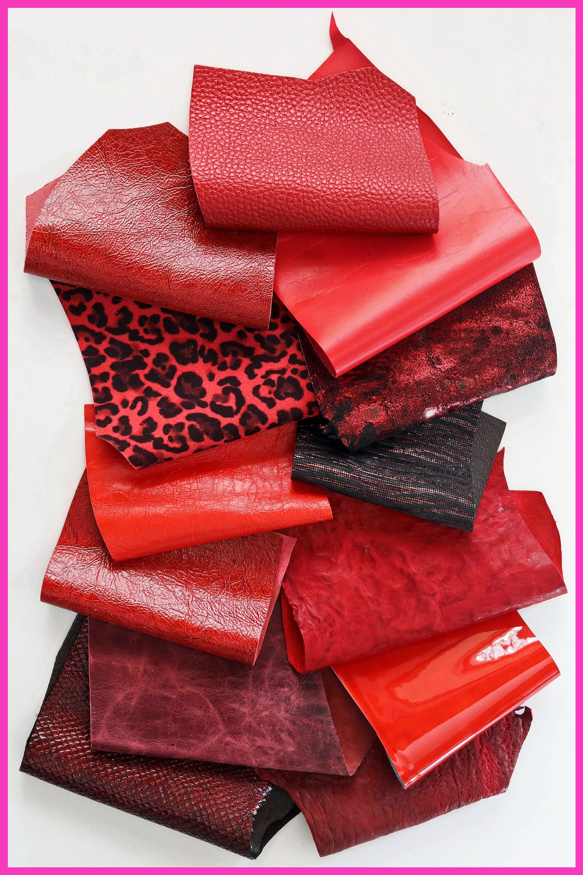 Assorted Red Leather Cuts, Pieces in Smooth and Red Offcuts Printed Finishes, Scraps for Earrings Jewelry and Crafts B1250 La Garzarara