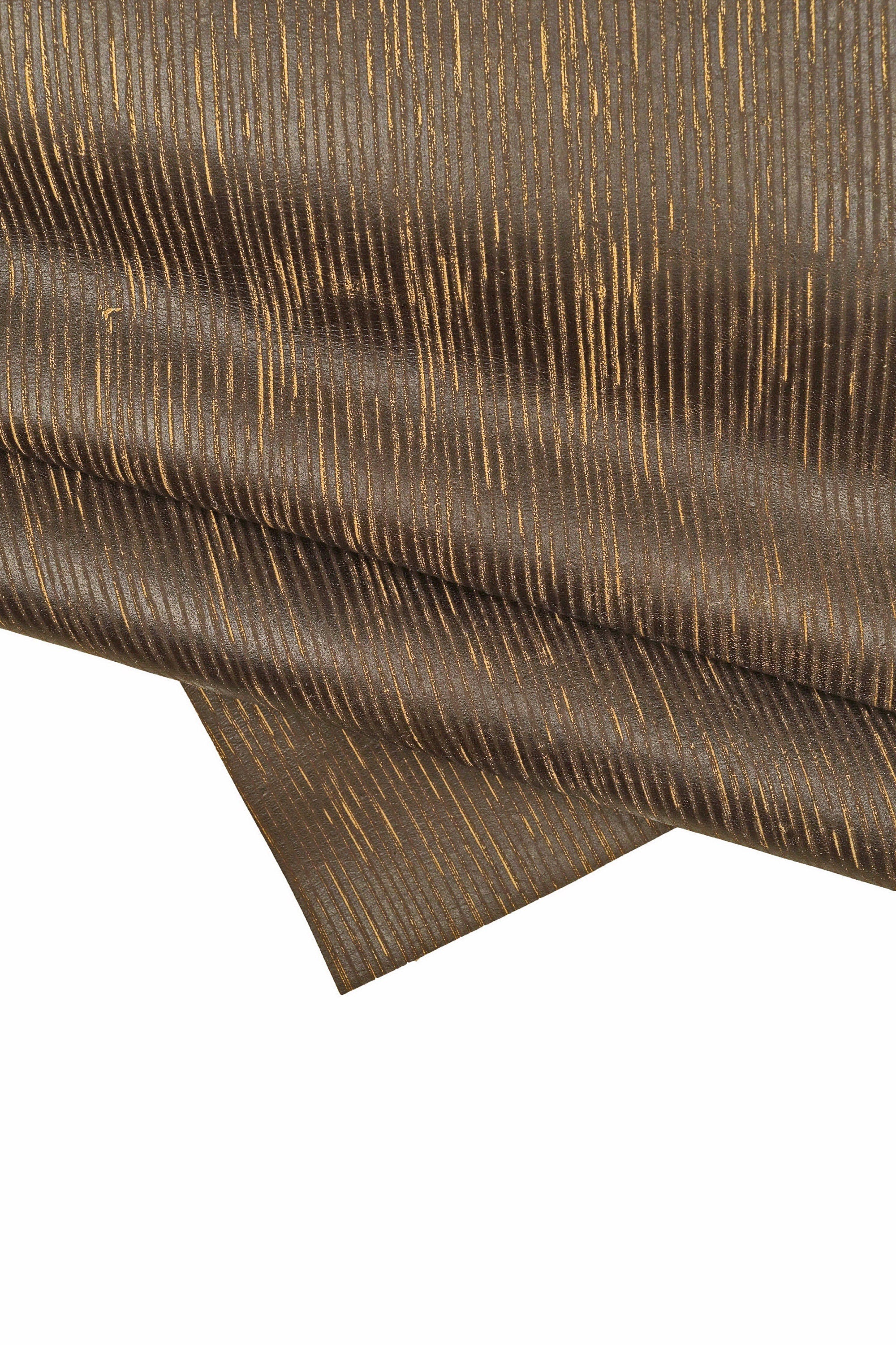 Striped Brown Vintage Leather Hide Stiff Semi-Glossy Laser Engraved Calfskin for DIY Crafting Bags Upholstery B15518-VT La Garzarara
