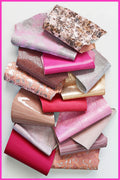 Pink leather scraps pieces, mixed textures and softness, random assorted leather pack 0.300 kg B1270-RC La Garzarara